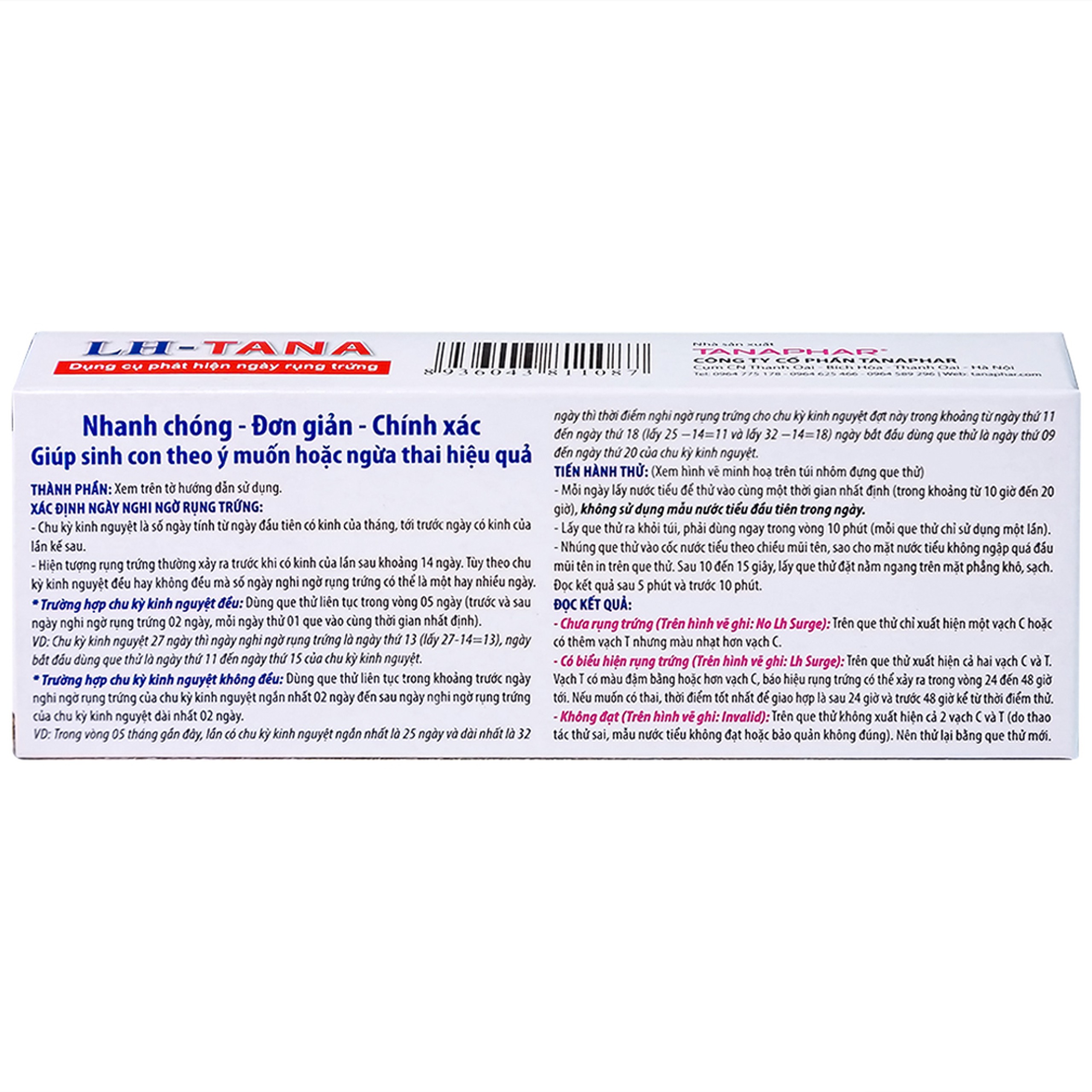 Que thử rụng trứng LH-Tana (12 cái) dùng xác định ngày rụng trứng nhanh chóng, đơn giản