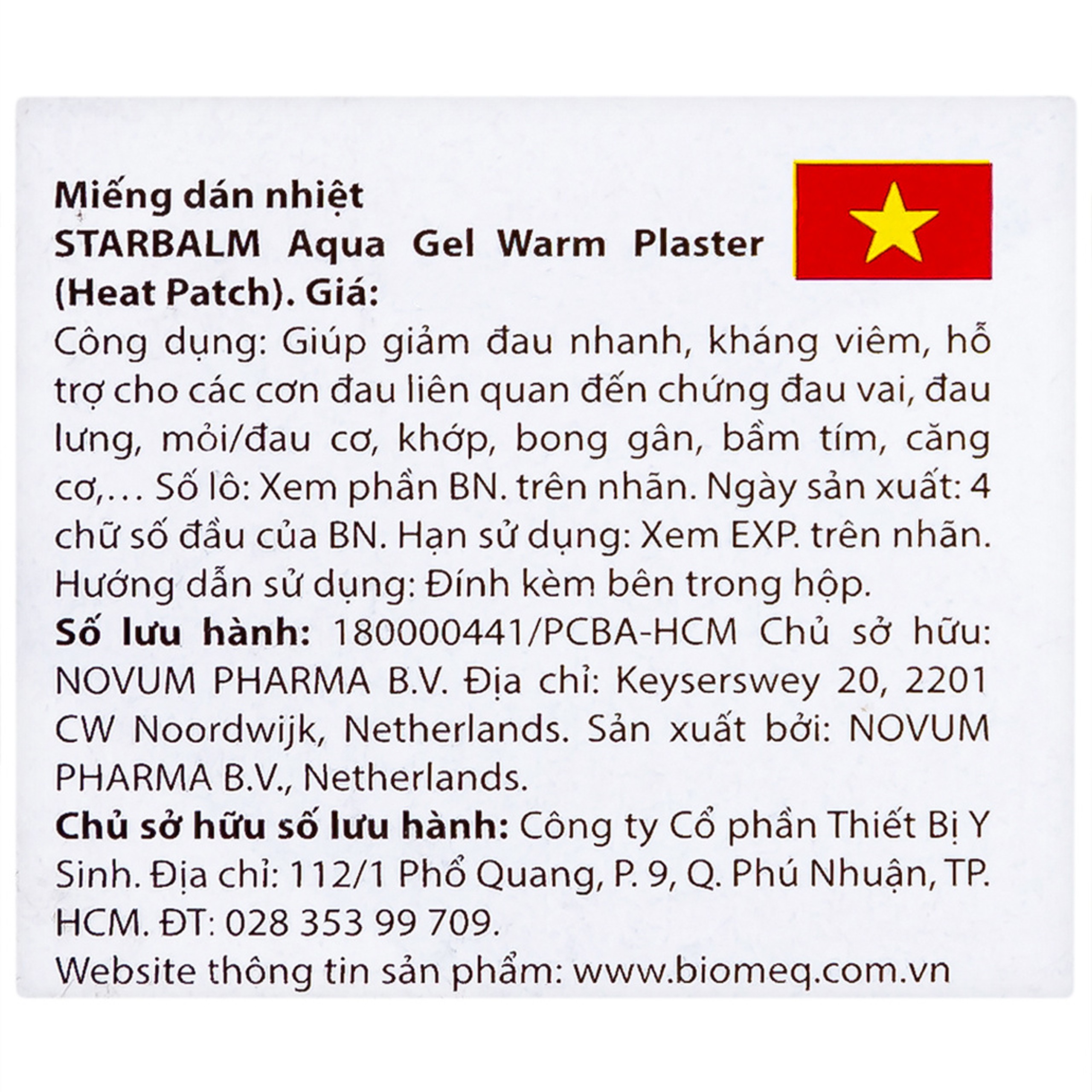 Cao dán giảm đau Starbalm (4 gói) Aqua Gel Heat Patches