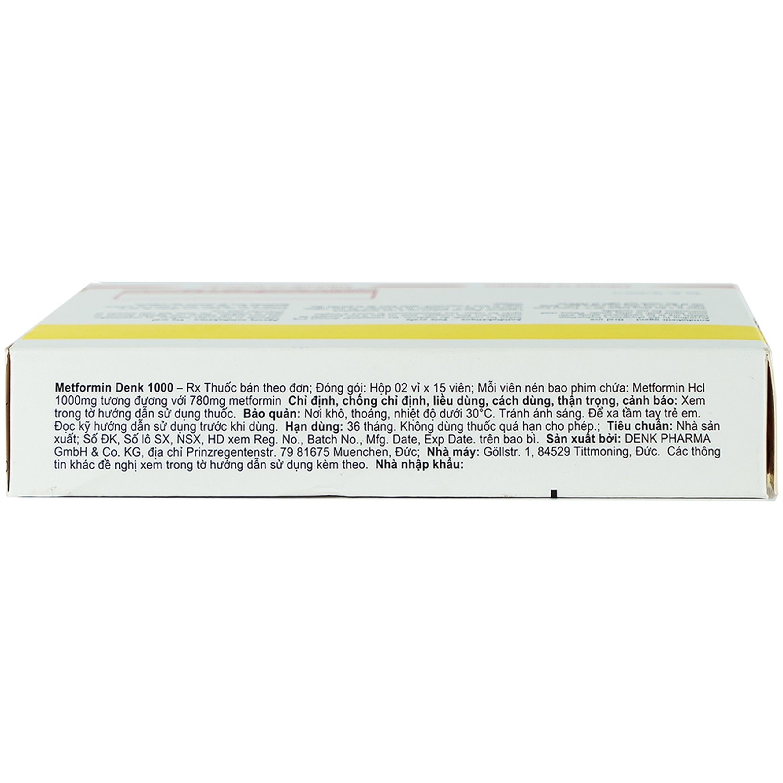 Viên nén Metformin Denk 1000 điều trị đái tháo đường típ 2 (2 vỉ x 15 viên)