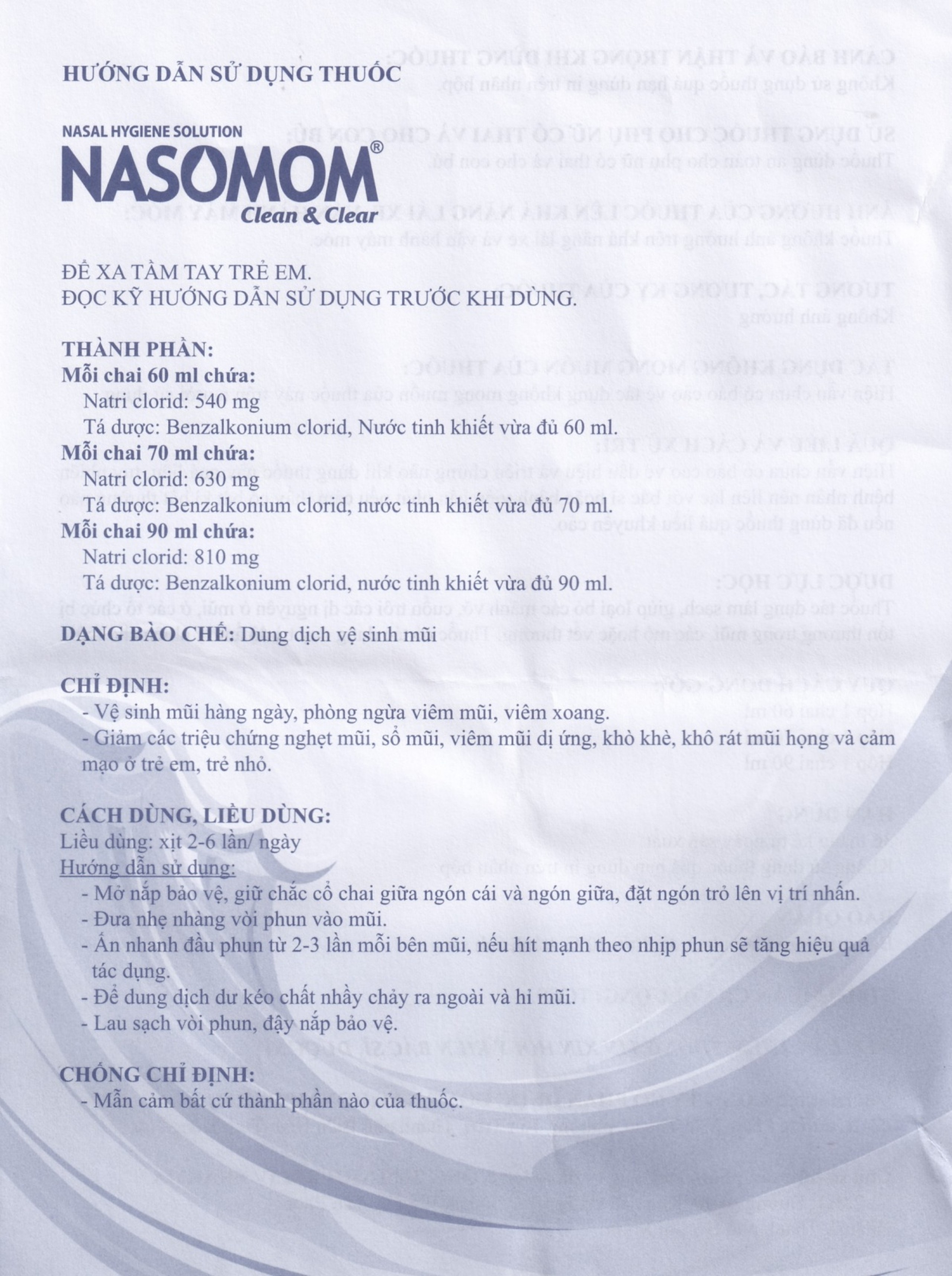 Dung dịch vệ sinh mũi Nasomom Clean&Clear Reliv điều trị nghẹt mũi, sổ mũi, khò khè, cảm cúm (70ml)