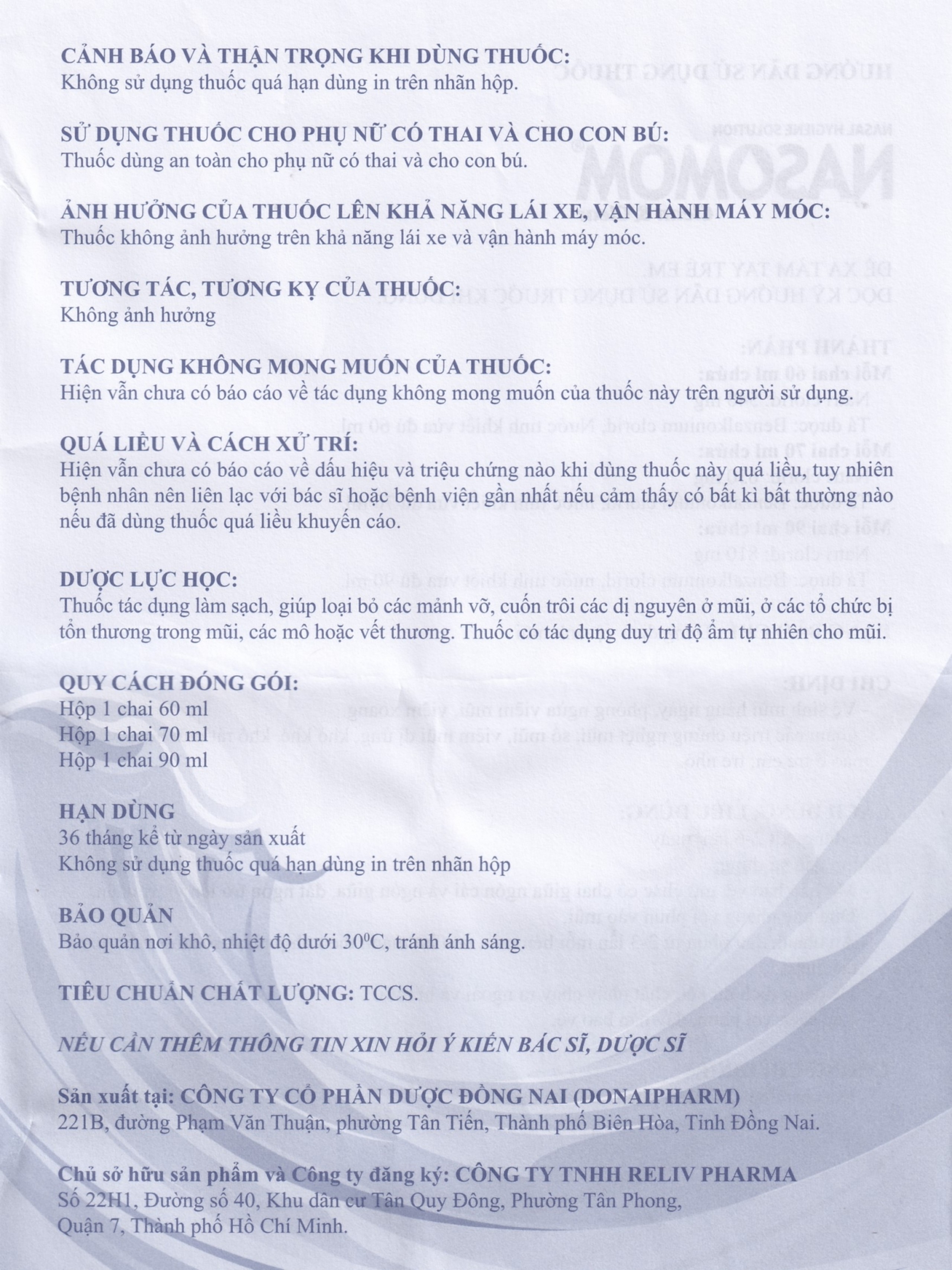 Dung dịch vệ sinh mũi Nasomom Clean&Clear Reliv điều trị nghẹt mũi, sổ mũi, khò khè, cảm cúm (70ml)