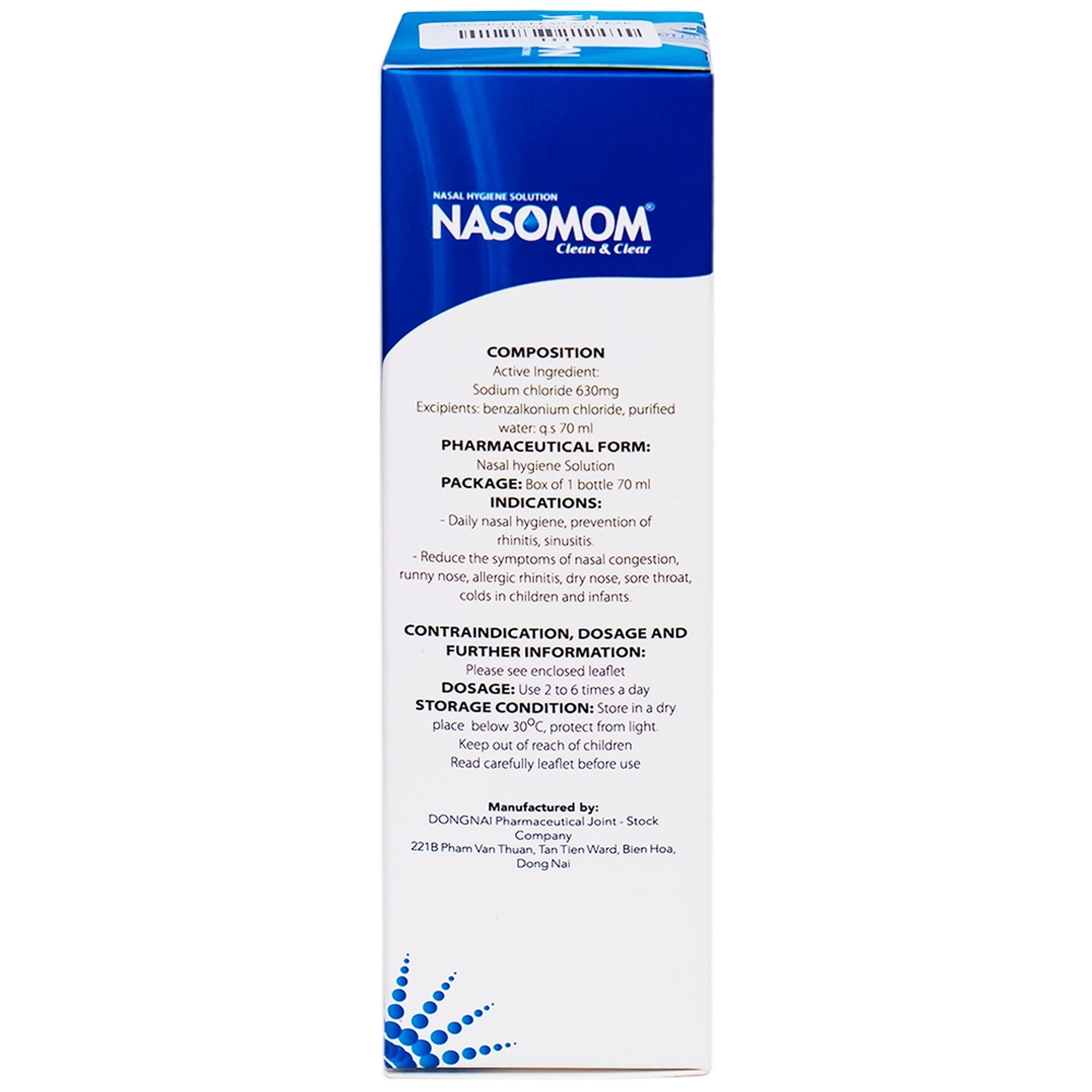 Dung dịch vệ sinh mũi Nasomom Clean&Clear Reliv điều trị nghẹt mũi, sổ mũi, khò khè, cảm cúm (70ml)