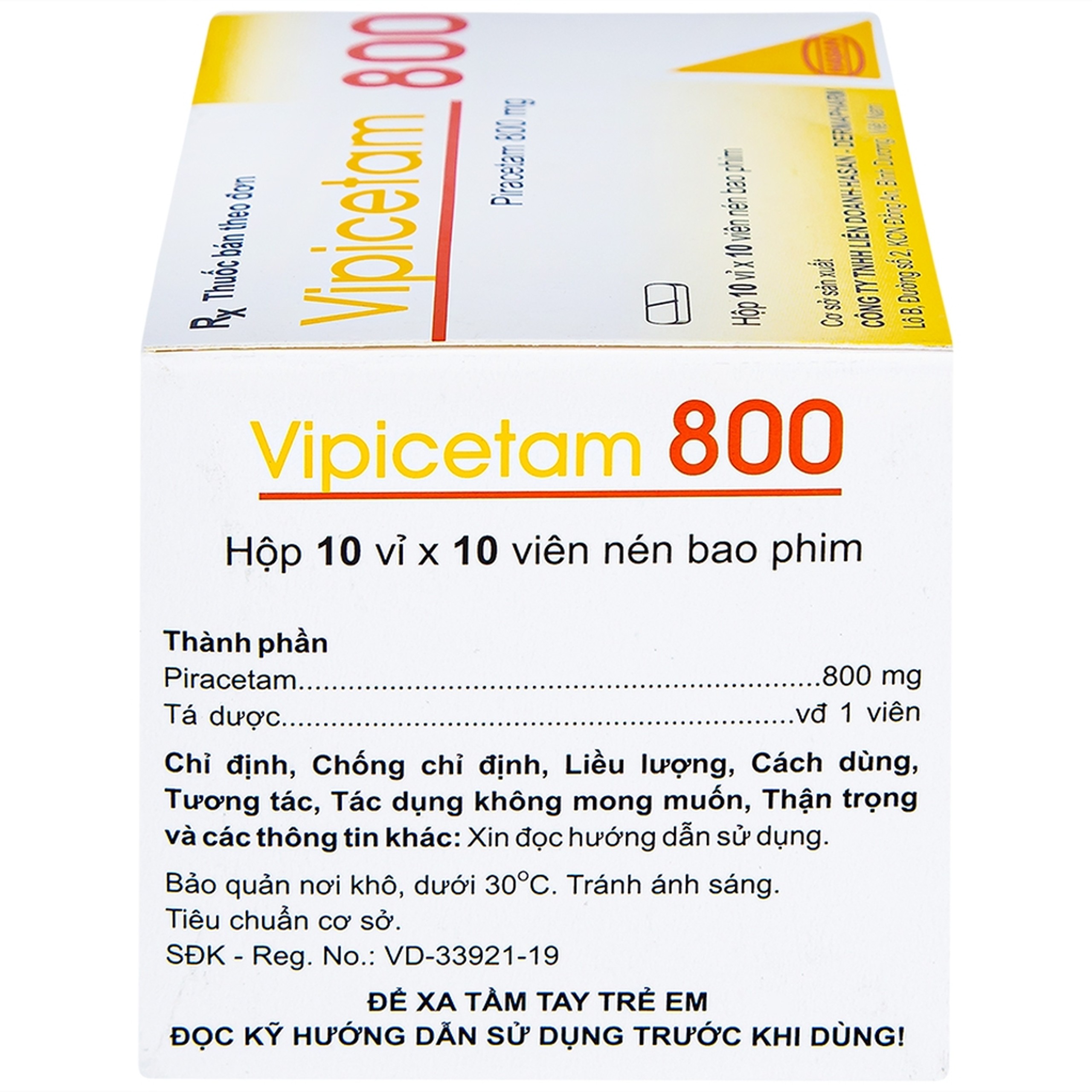 Thuốc Vipicetam 800 Hassan điều trị các triệu chứng chóng mặt, đột quỵ (10 vỉ x 10 viên)