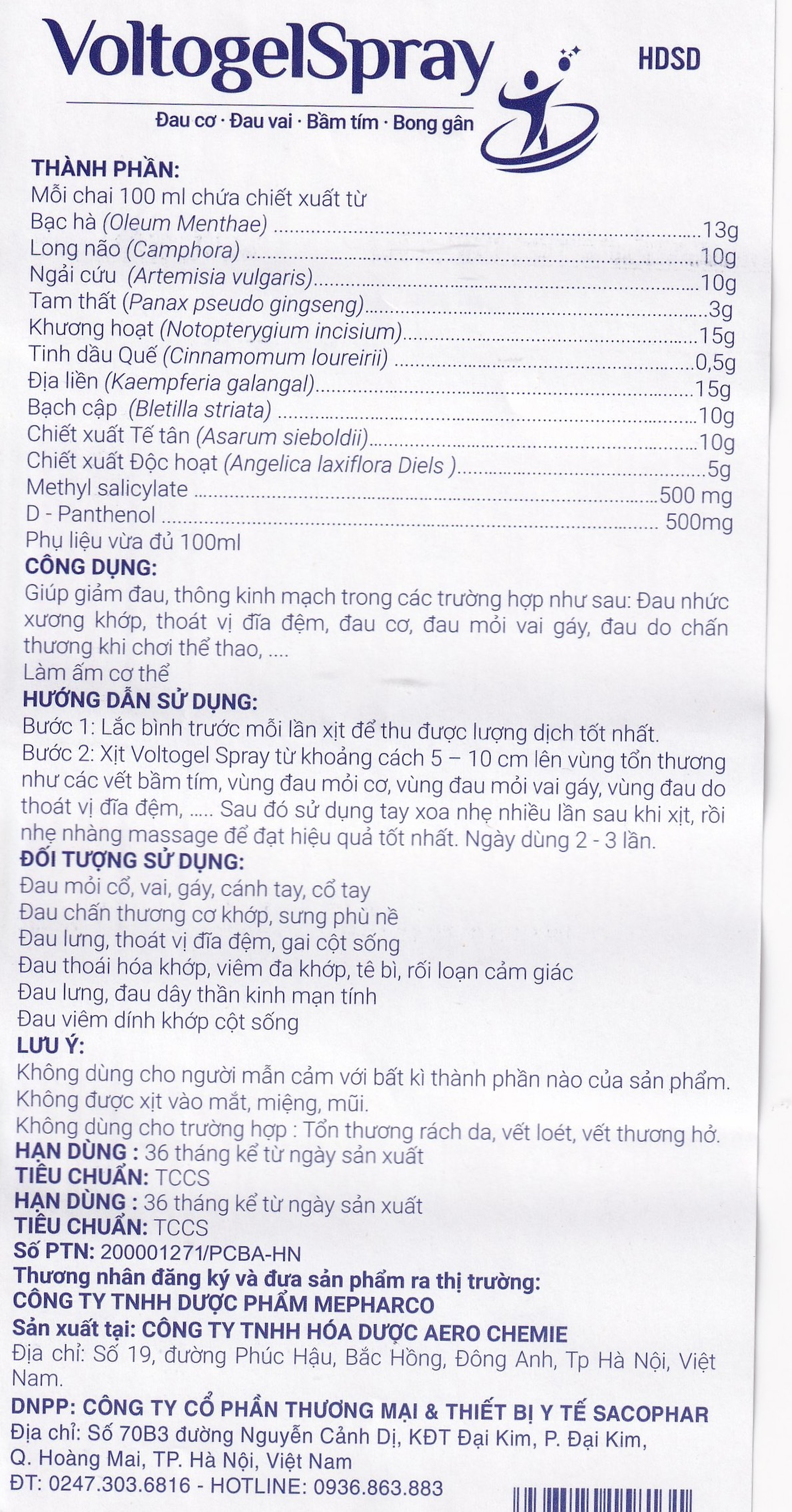 Chai xịt Voltogel Spray 100ml giúp giảm đau, chống viêm, thúc đẩy tuần hoàn máu