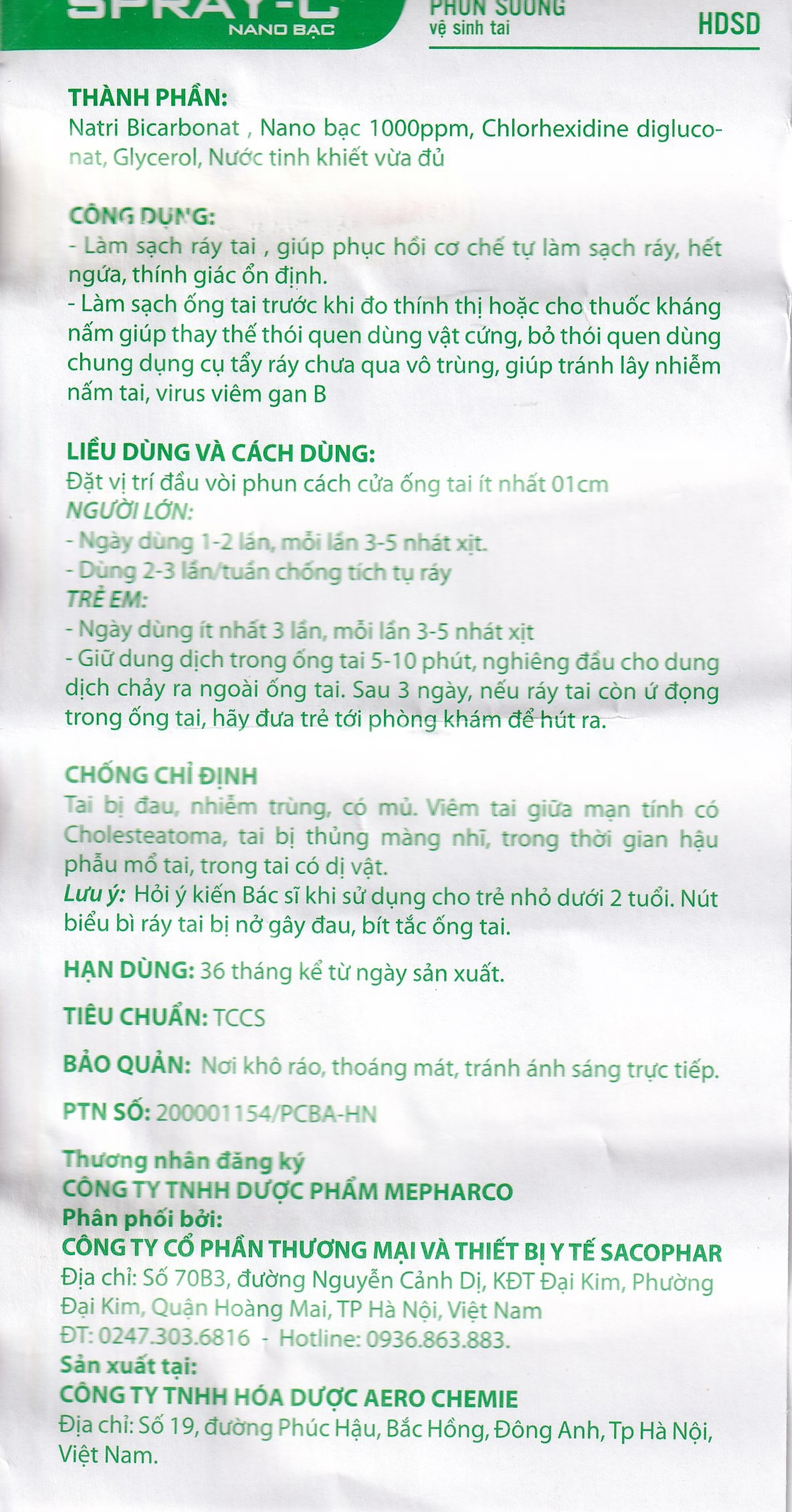 Xịt tai Spray C nano bạc 15ml giúp làm sạch ráy tai