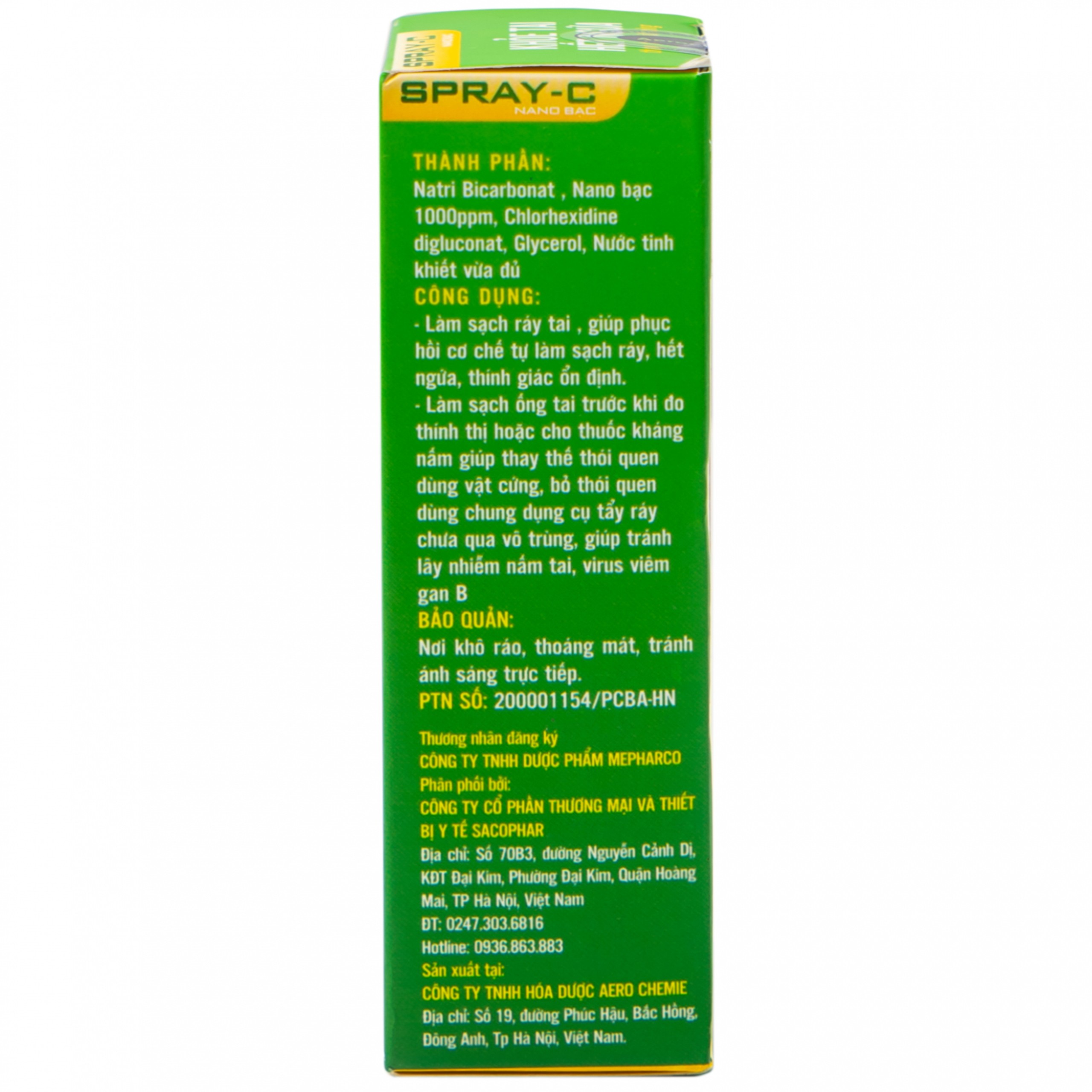 Xịt tai Spray C nano bạc 15ml giúp làm sạch ráy tai