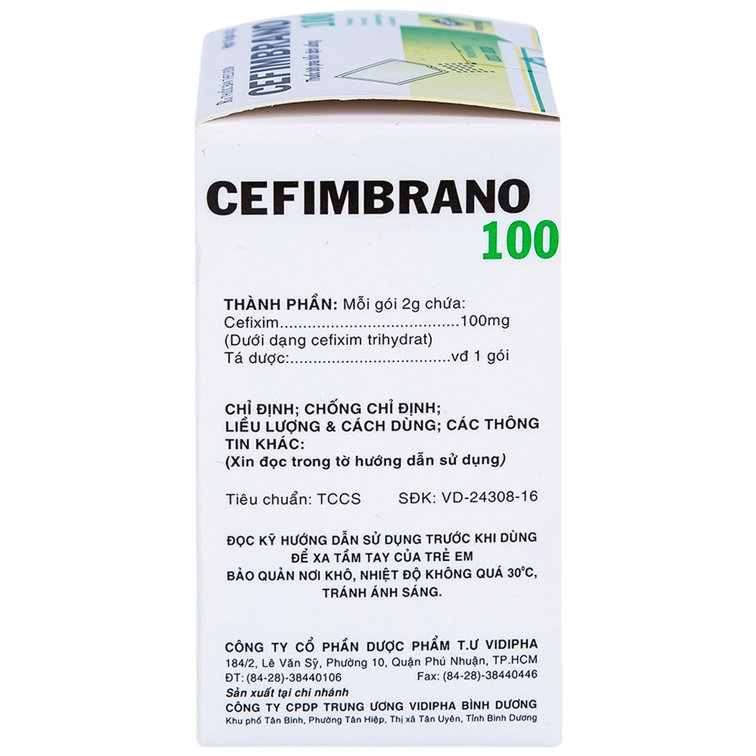 Bột pha hỗn dịch uống Cefimbrano 100 Vidipha điều trị nhiễm khuẩn (10 gói x 2g)