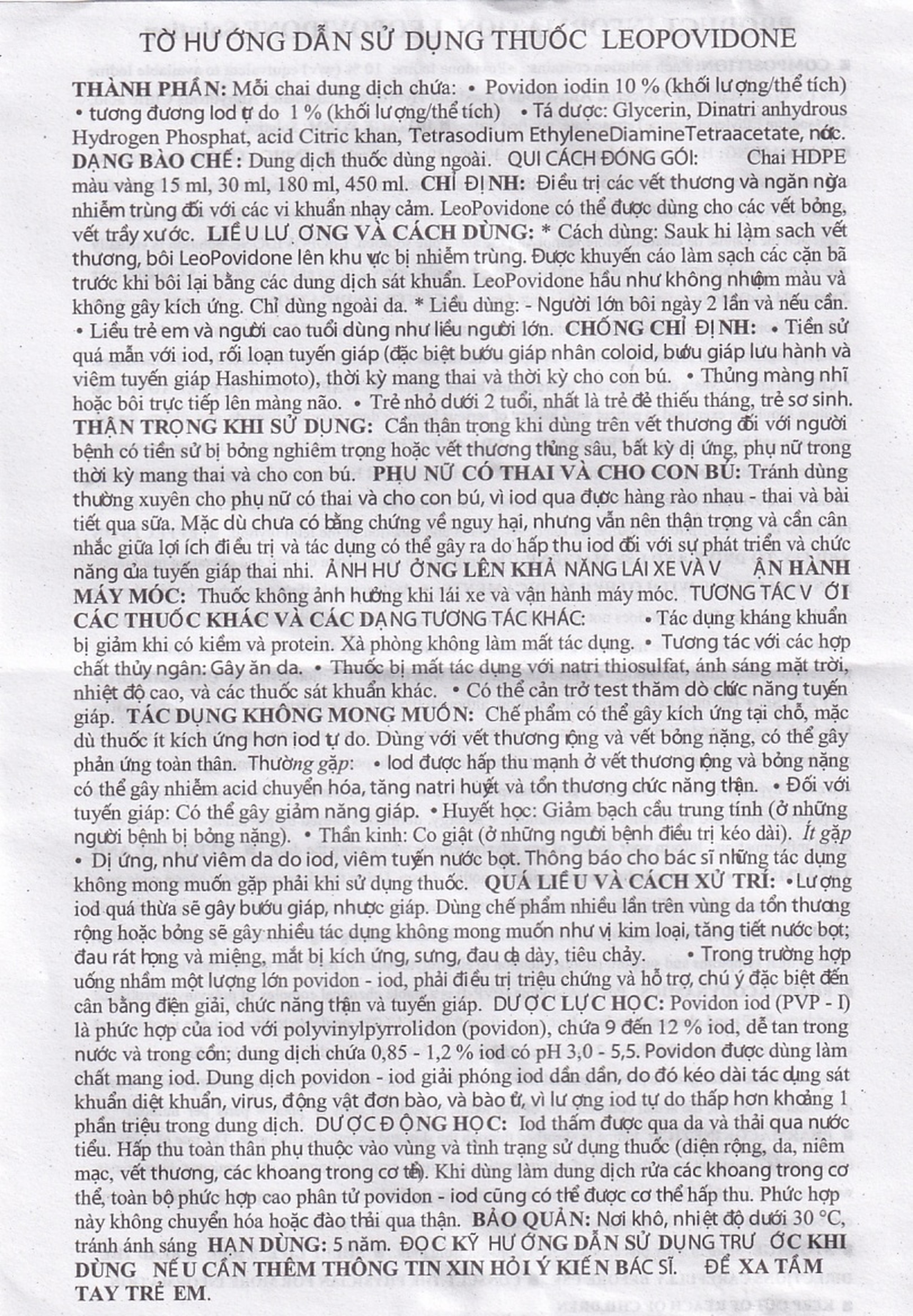 Dung dịch LeoPovidone 10% điều trị các vết thương và ngăn ngừa nhiễm khuẩn (15ml) 