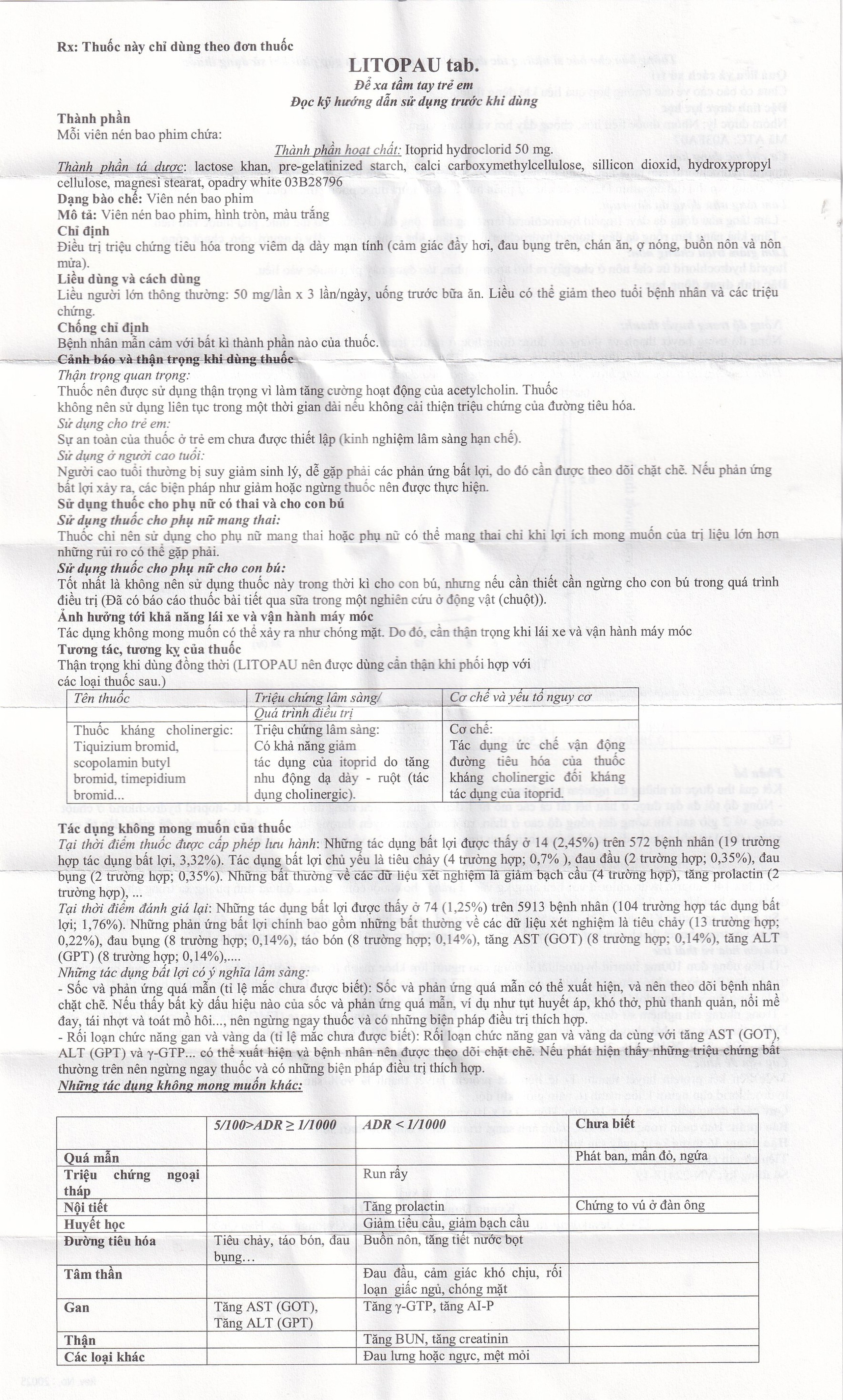 Thuốc Litopau Tab điều trị các triệu chứng viêm dạ dày mãn tính (3 vỉ x 10 viên)