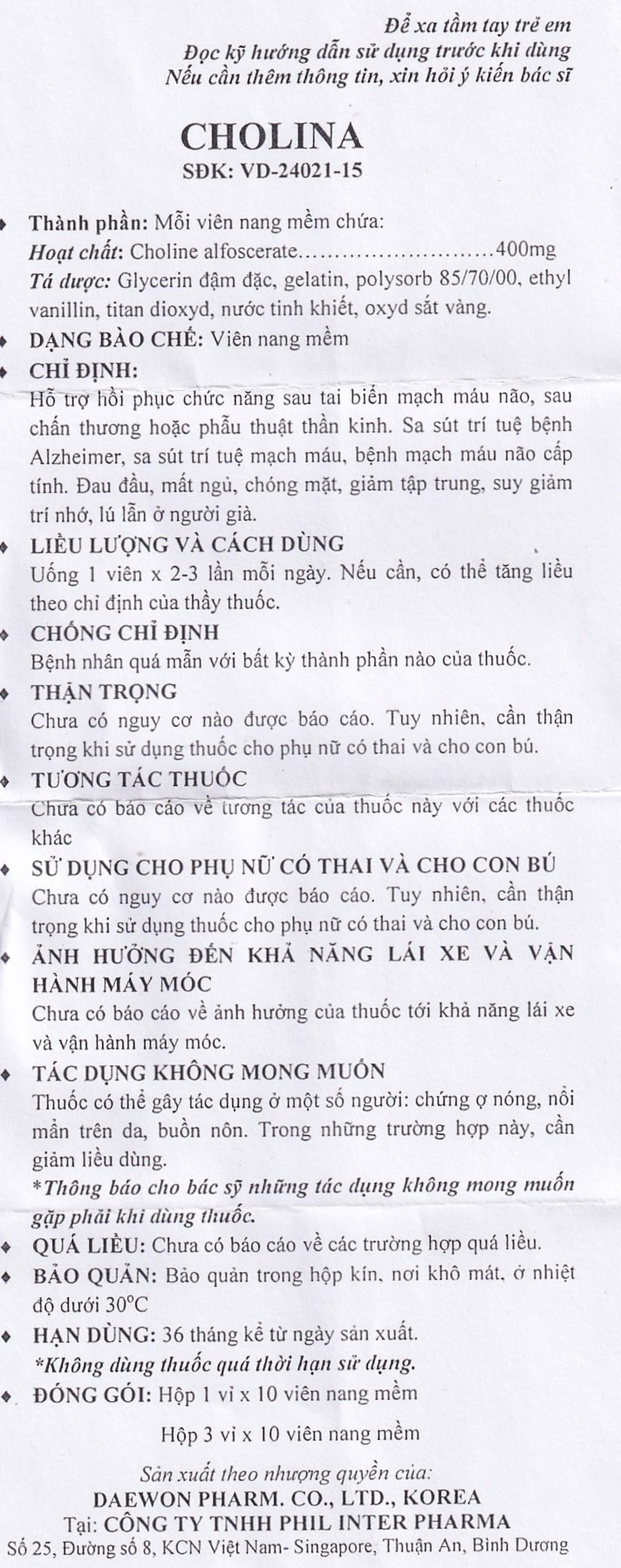 Thuốc Cholina Phil hỗ trợ hồi phục sau tai biến mạch máu não (3 vỉ x 10 viên)