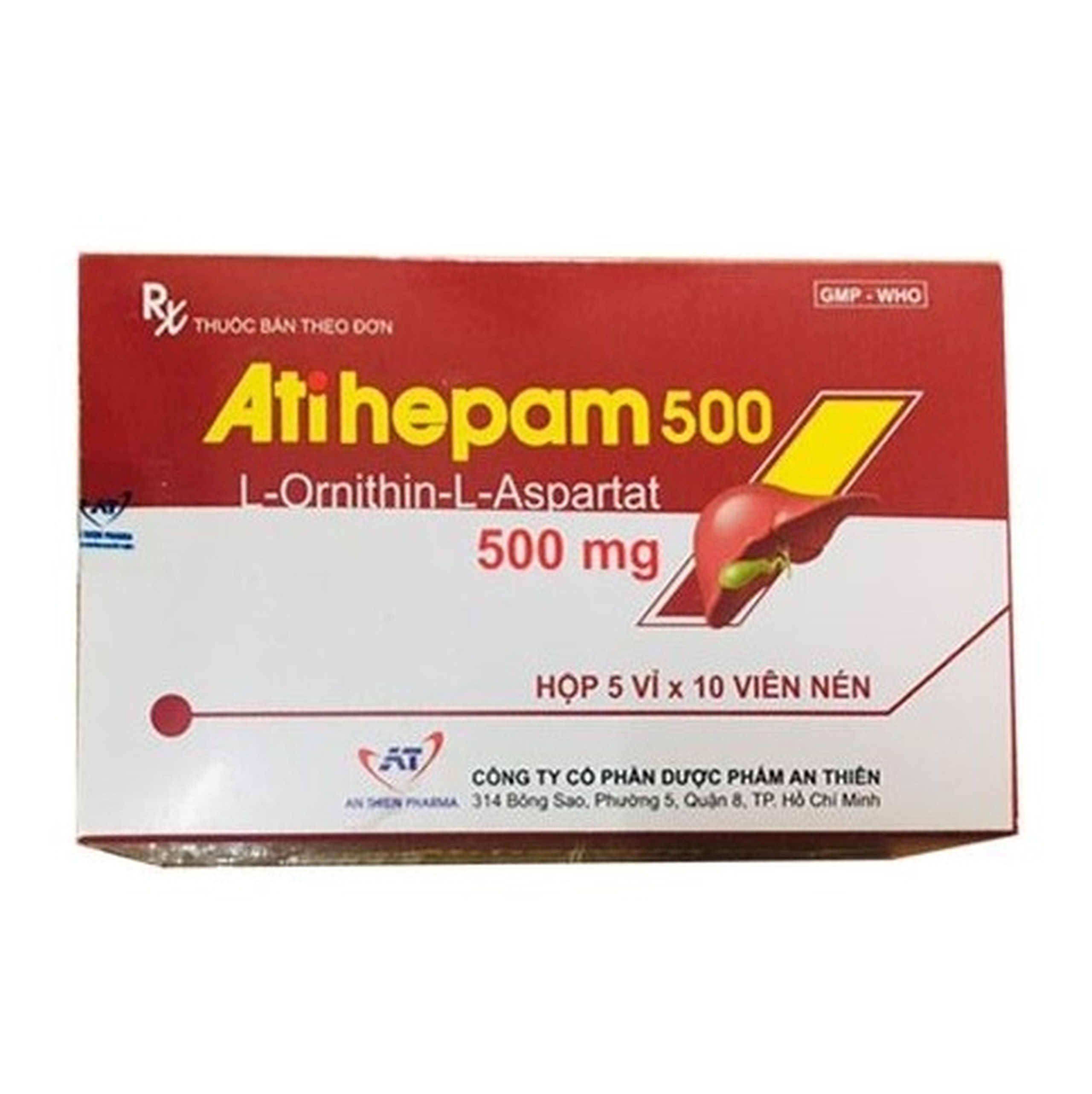 Thuốc Atihepam 500 An Thiên điều trị viêm gan mạn tính, gan nhiễm mỡ, bệnh não gan (5 vỉ x 10 viên)