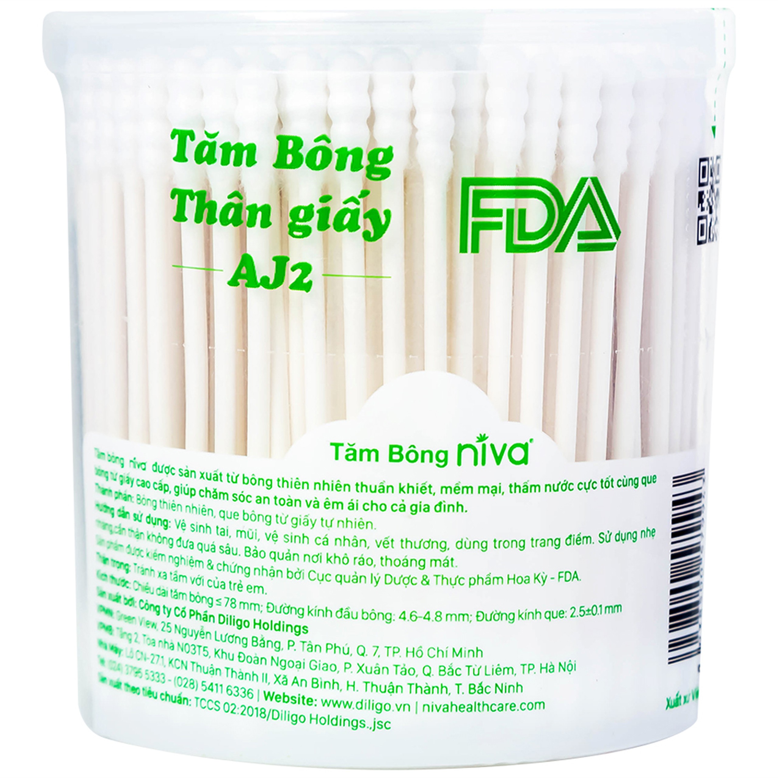 Tăm bông Niva Cotton Buds AJ2 thân giấy 1 đầu tròn 1 đầu xoắn vệ sinh tai, mũi, vết thương (200 que)