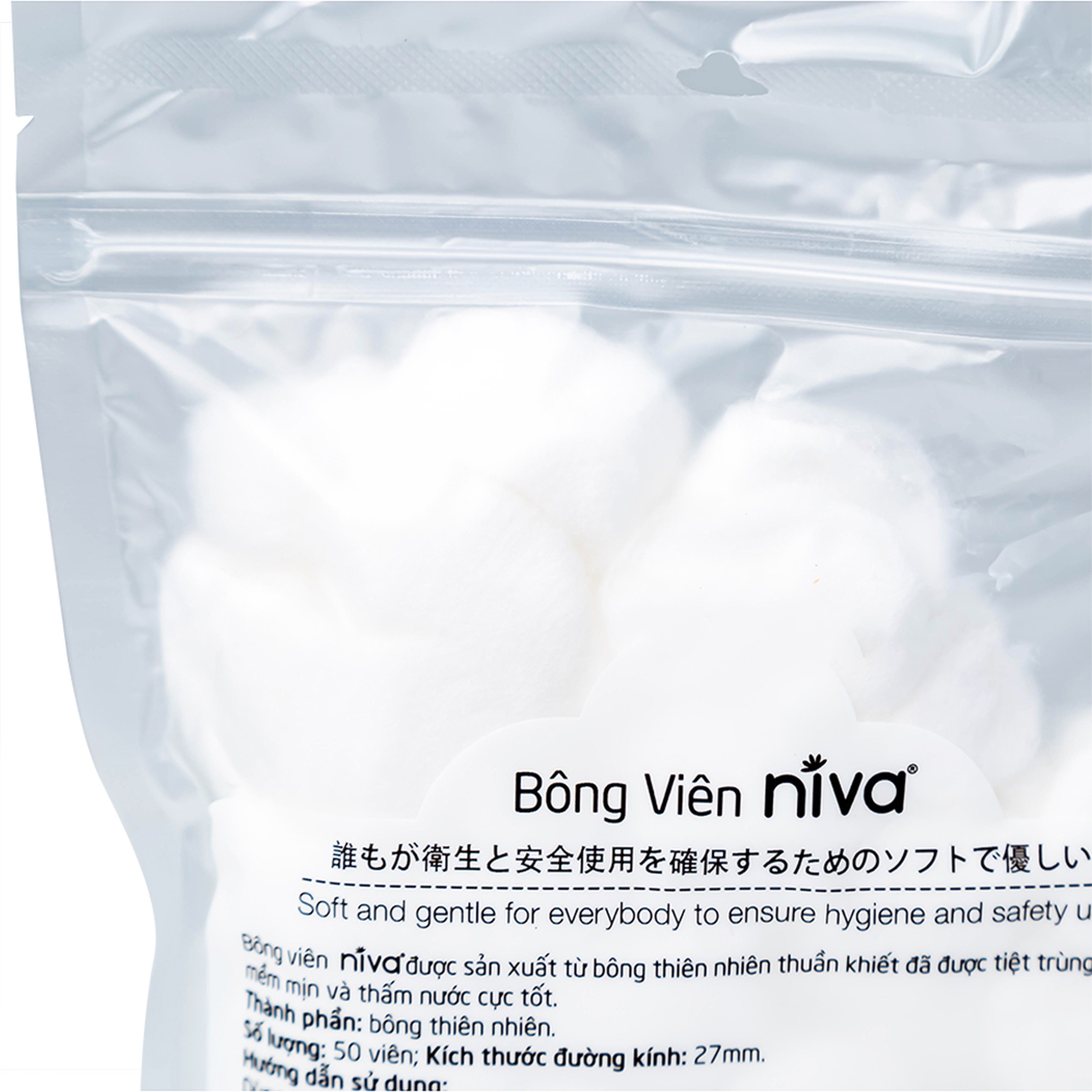 Bông viên Niva Cotton Balls YB1 (50 viên) làm sạch vết thương, thấm máu và dịch tiết