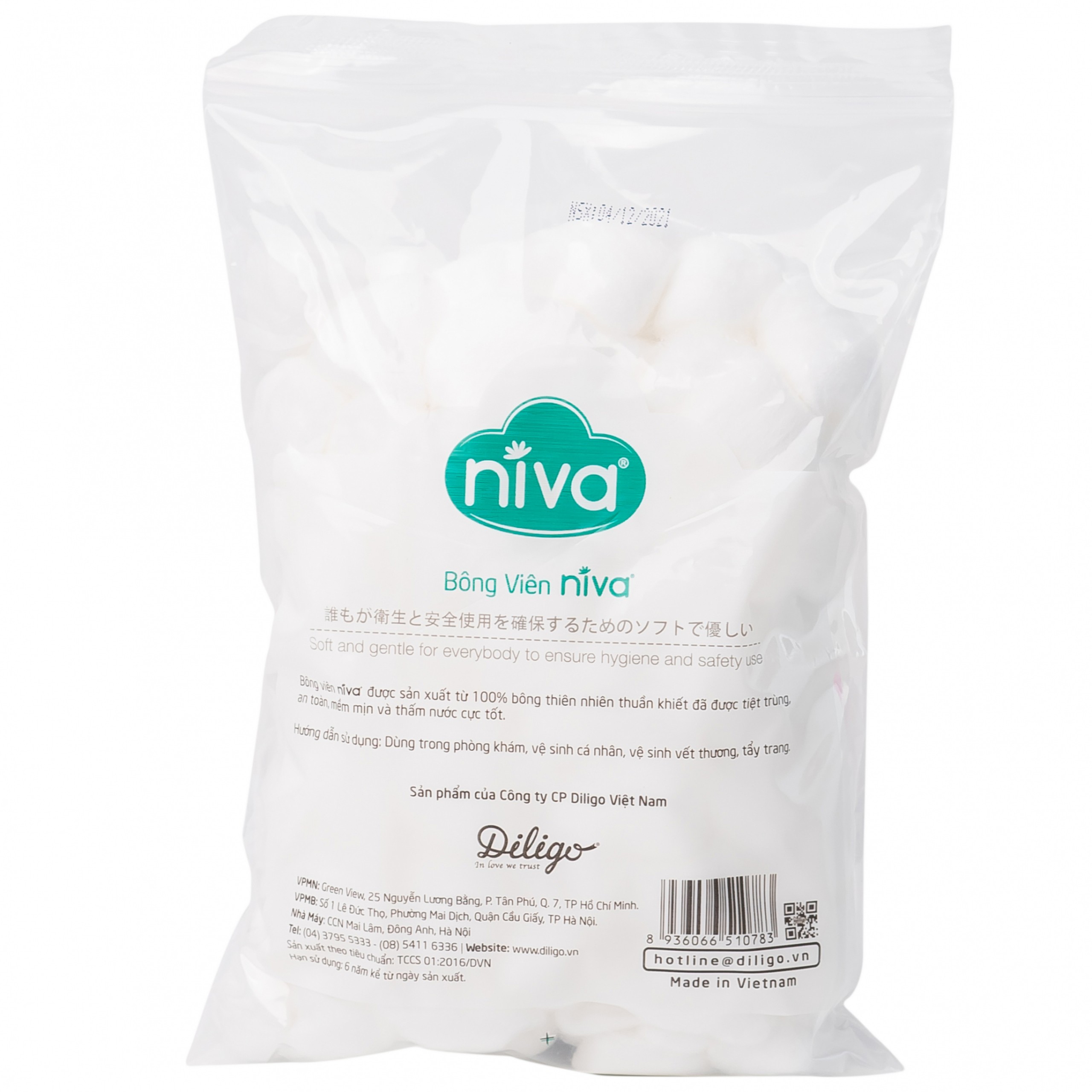 Bông viên Niva Cotton Balls YB2 (100 viên) làm sạch vết thương, thấm máu và dịch tiết