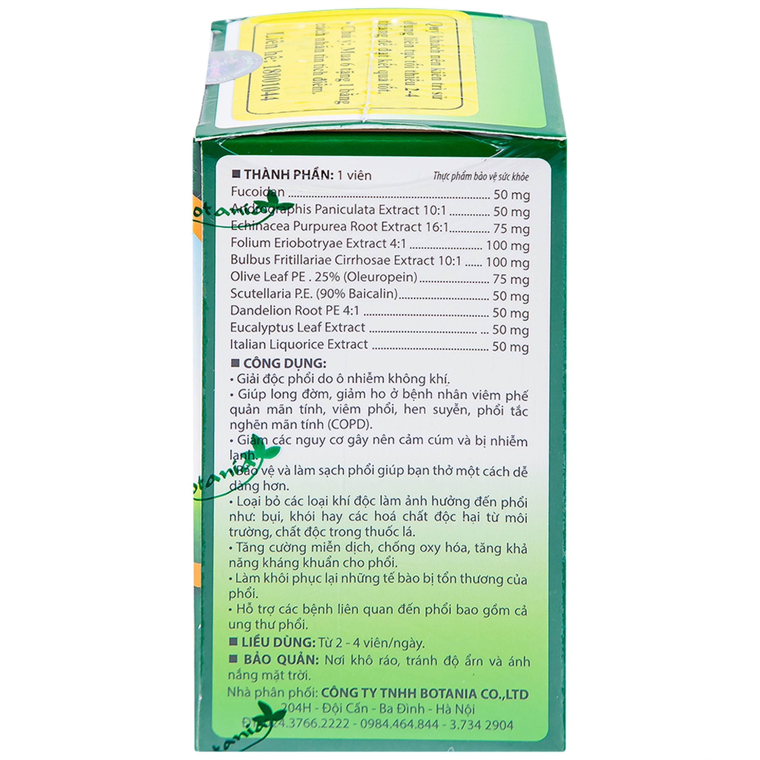 Viên uống chống oxy hóa hỗ trợ bảo vệ phổi BoniDetox Botania (30 viên)