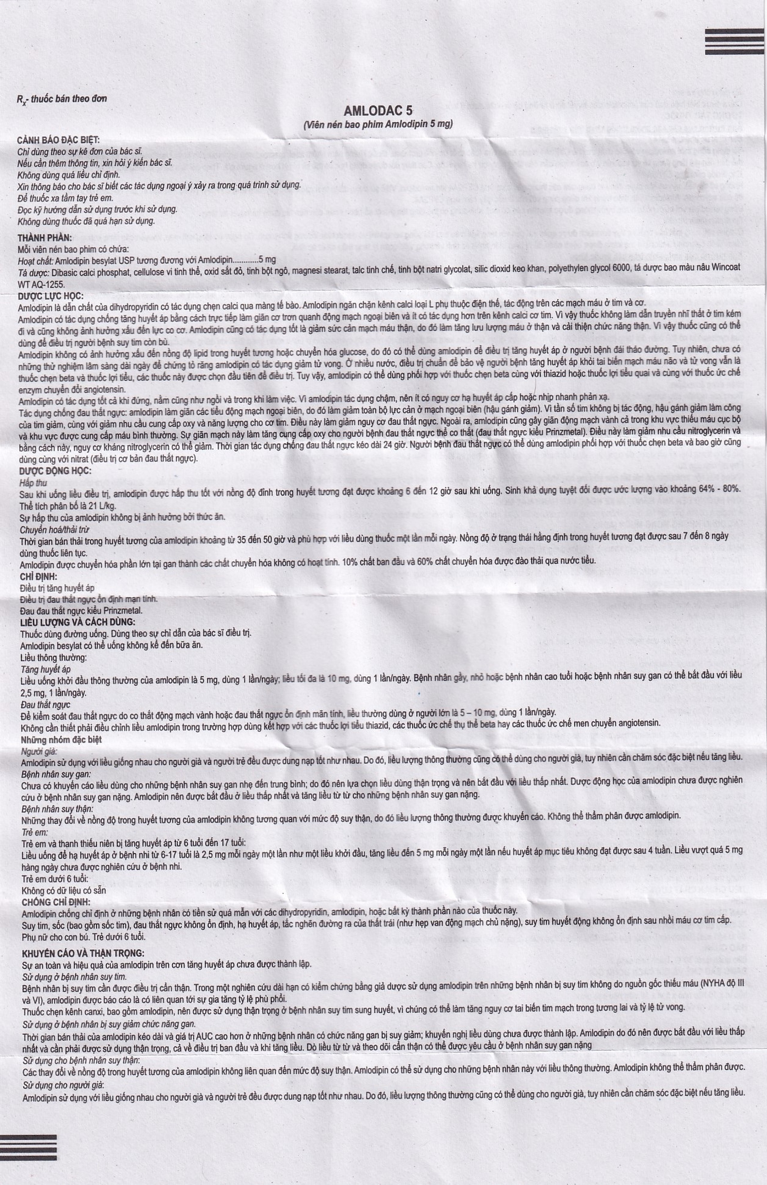 Thuốc Amlodac 5 Cadila điều trị tăng huyết áp, đau thắt ngực (10 vỉ x 10 viên)
