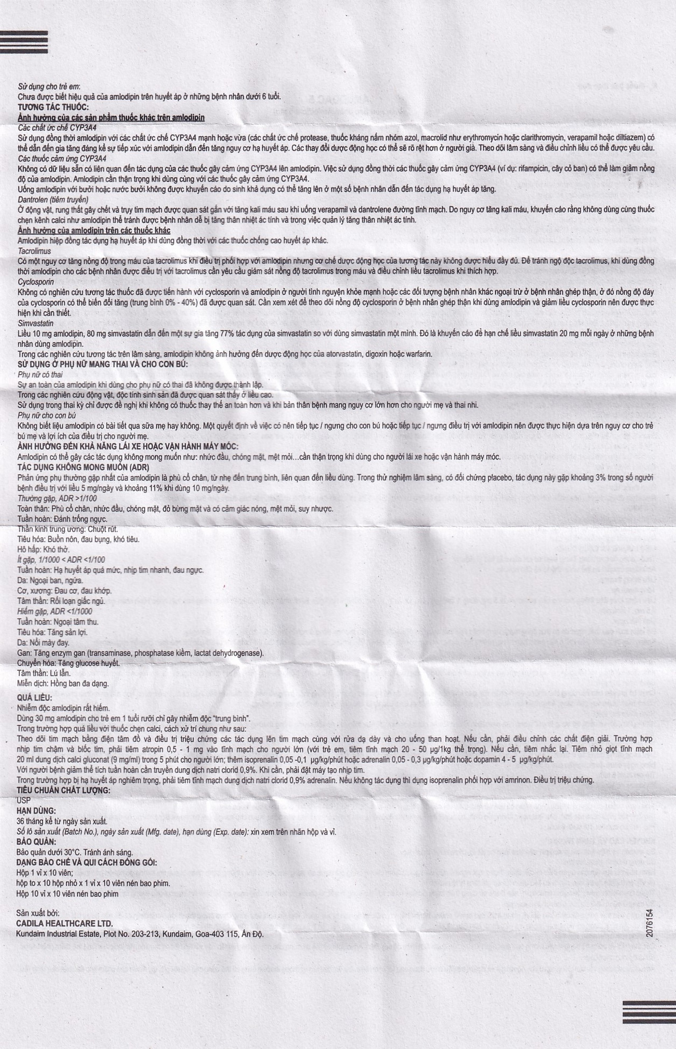 Thuốc Amlodac 5 Cadila điều trị tăng huyết áp, đau thắt ngực (10 vỉ x 10 viên)