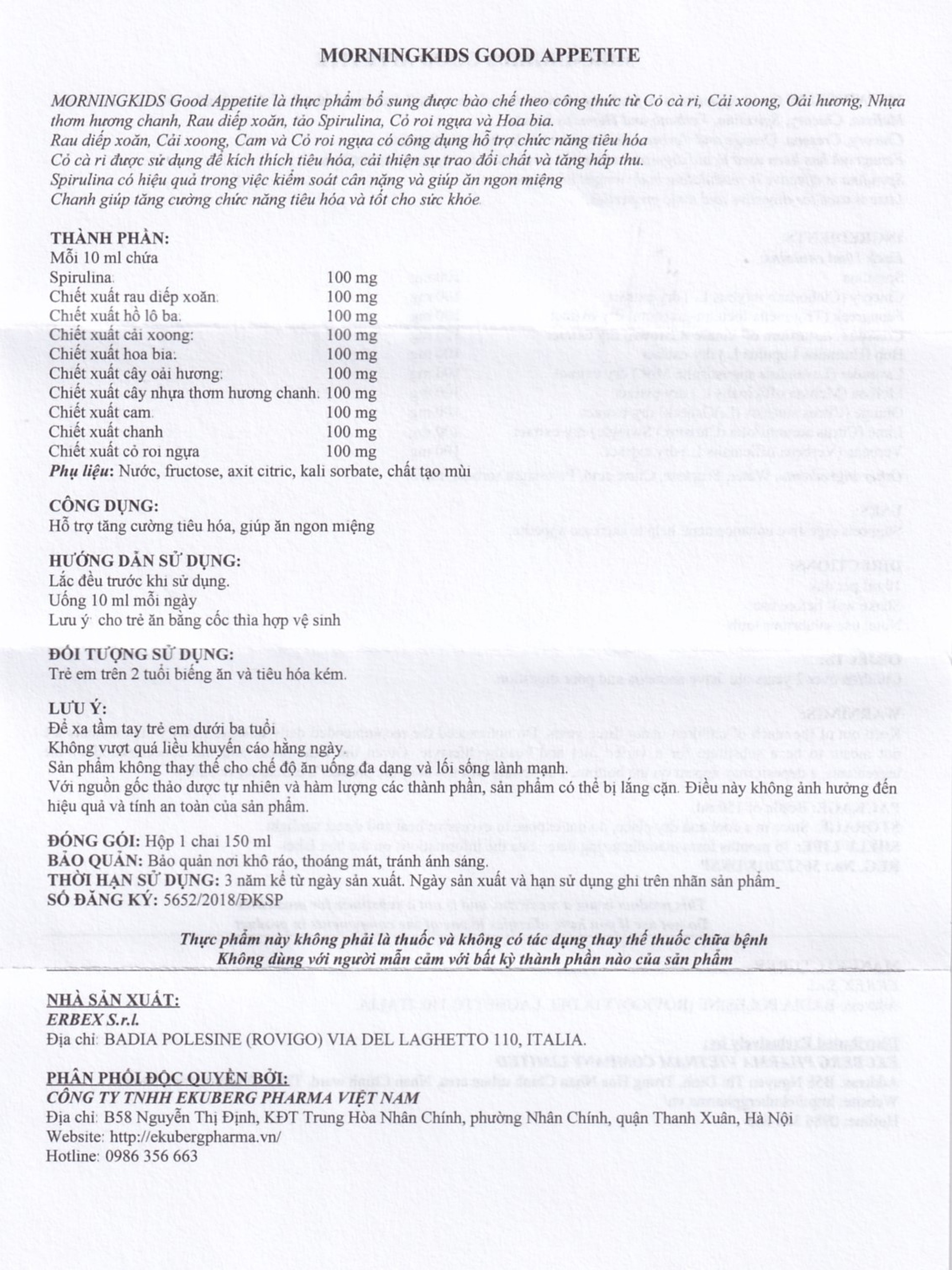 Siro hỗ trợ tăng cường tiêu hóa giúp ăn ngon miệng MorningKids Good Appetite (150ml)