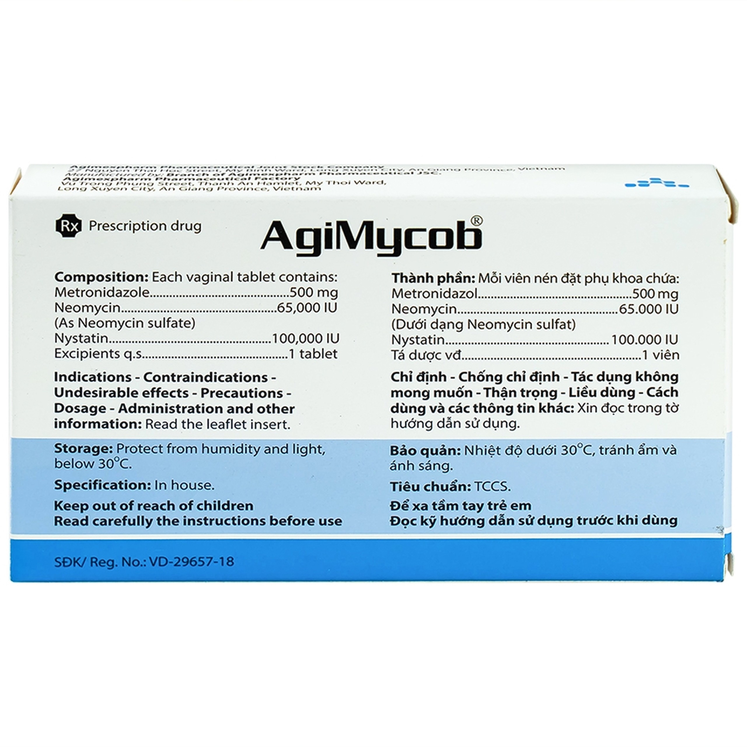 Viên đặt phụ khoa Agimycob Agimexpharm điều trị viêm âm đạo (1 vỉ x 10 viên)