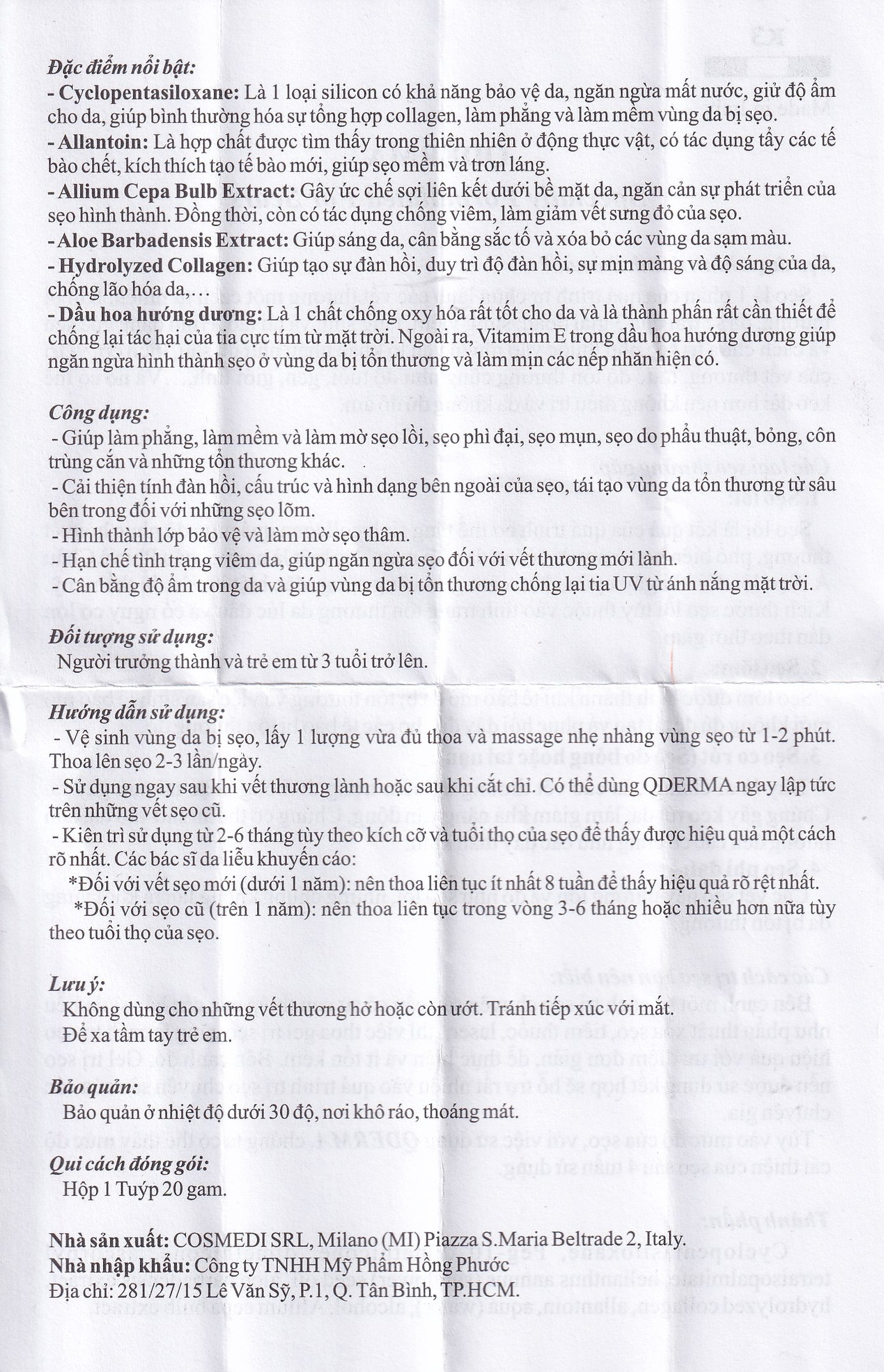 Gel phục hồi da Qderma giúp cải thiện tình trạng sẹo (20g)