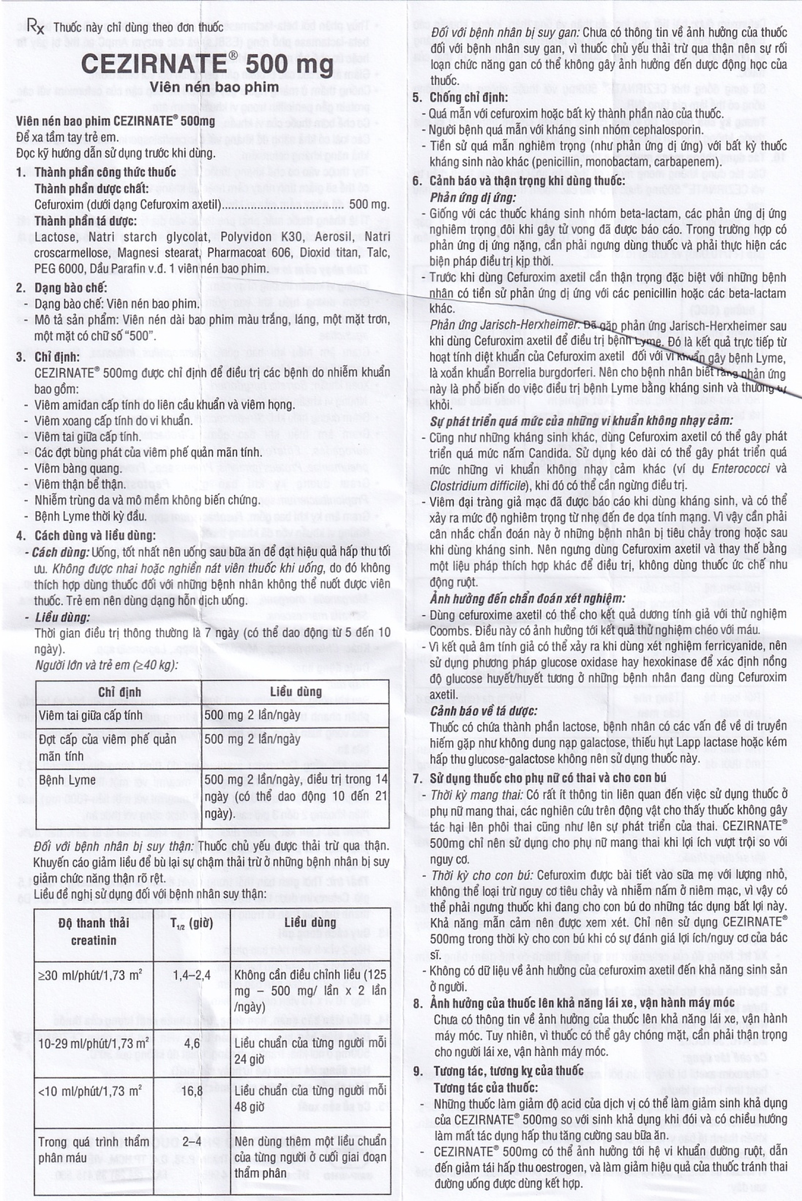 Thuốc Cezirnate 500mg Uphace điều trị các bệnh do nhiễm khuẩn (2 vỉ x 10 viên)