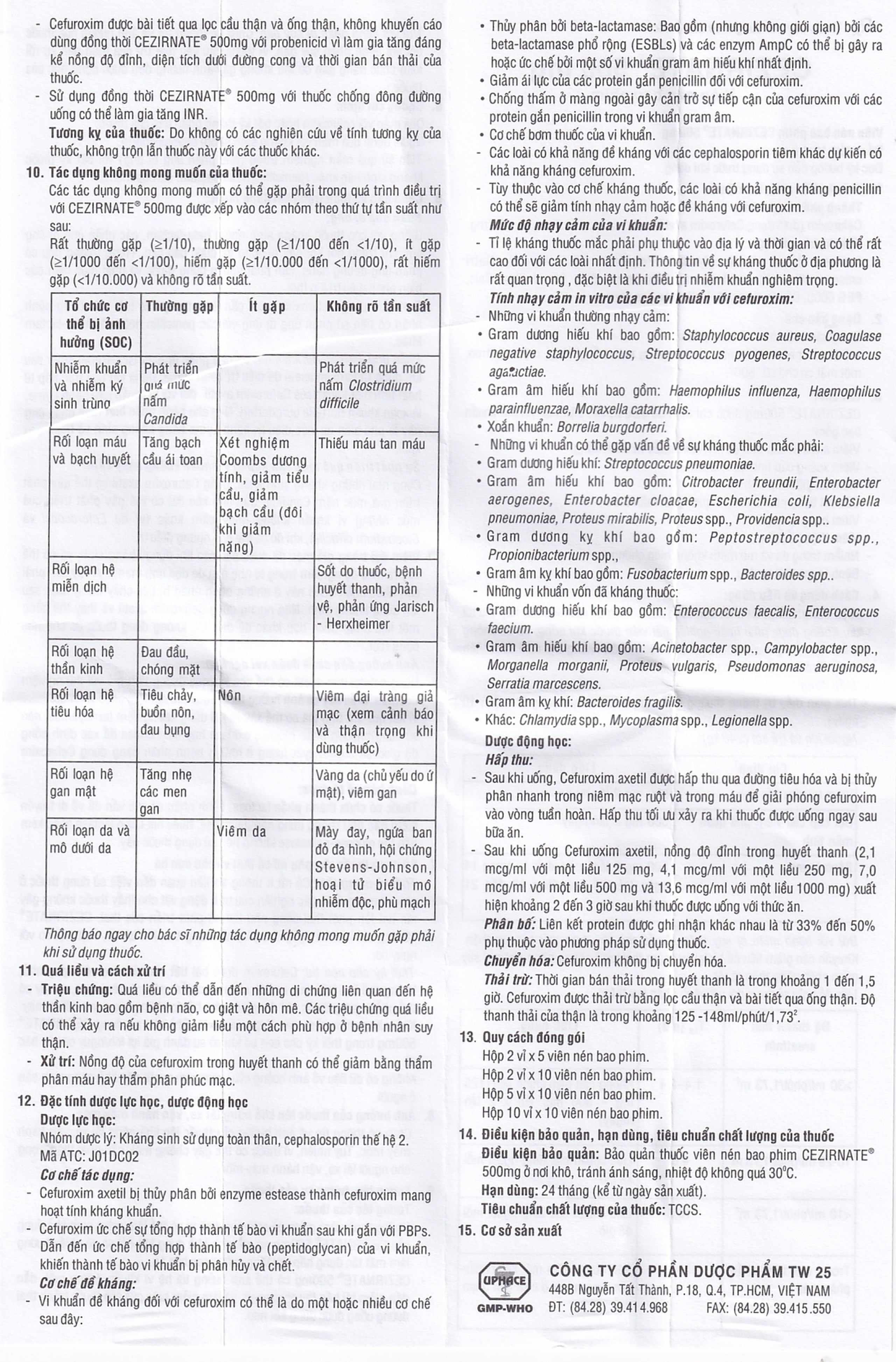 Thuốc Cezirnate 500mg Uphace điều trị các bệnh do nhiễm khuẩn (2 vỉ x 10 viên)