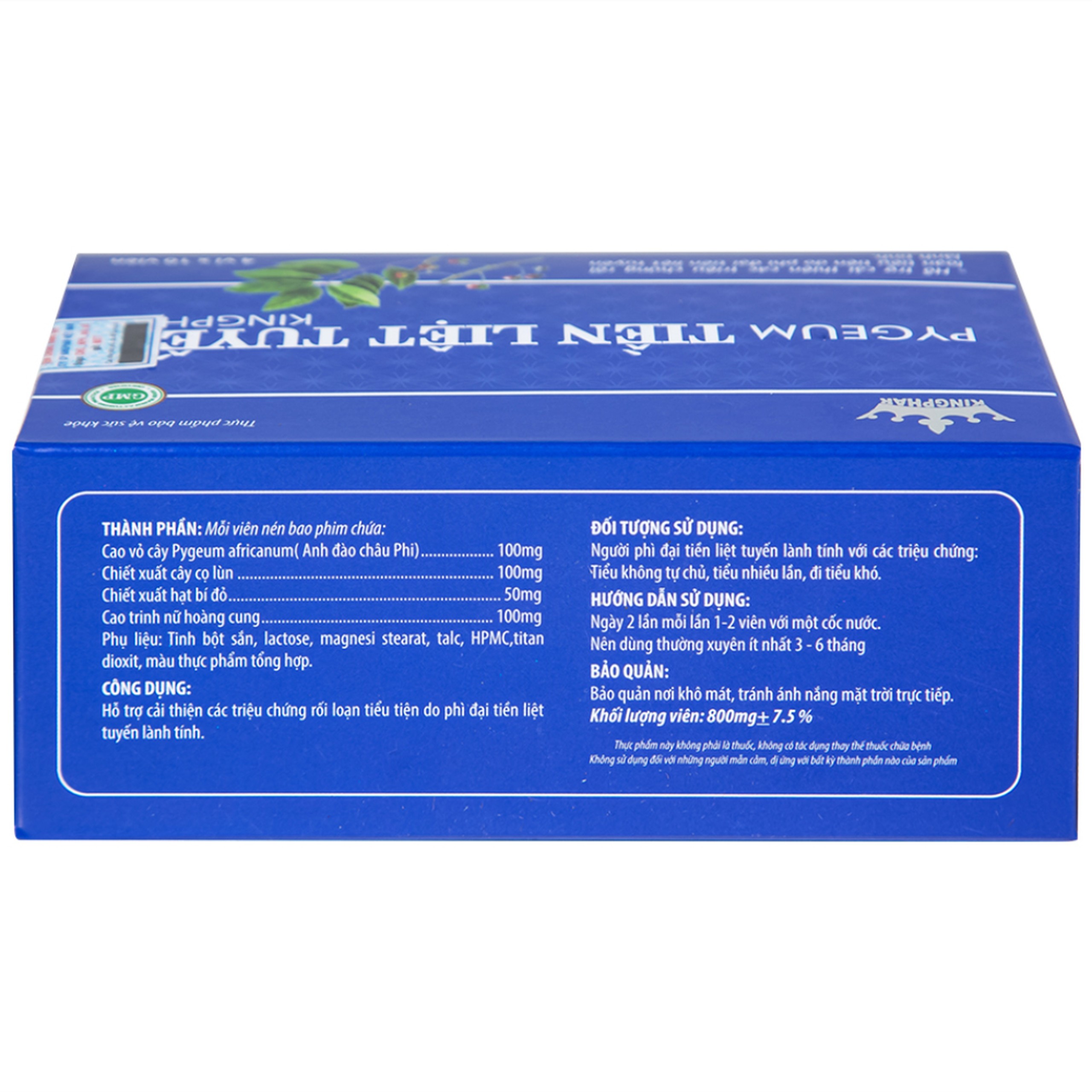 Viên uống hỗ trợ cho người phì đại tiền liệt tuyến Pygeum Tiền Liệt Tuyến Kingphar (4 vỉ x 10 viên)