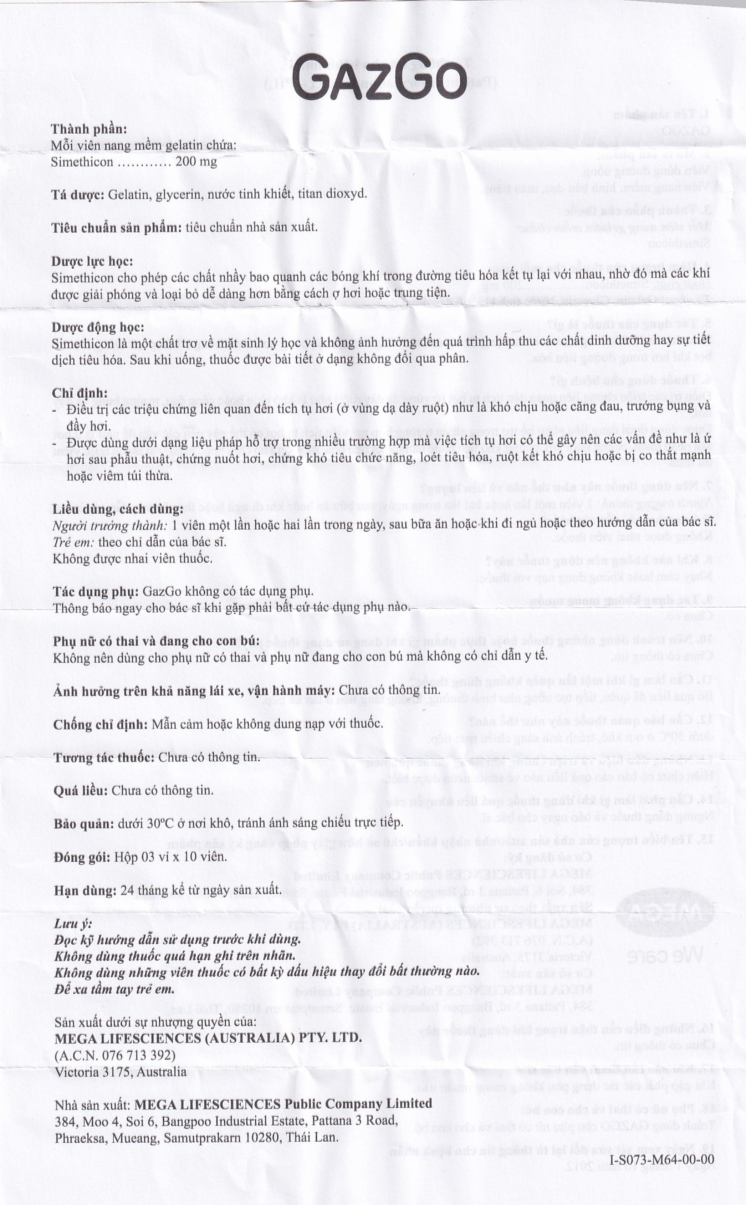 Thuốc GazGo MEGA We care điều trị khó chịu, căng đau, trướng bụng (3 vỉ x 10 viên)