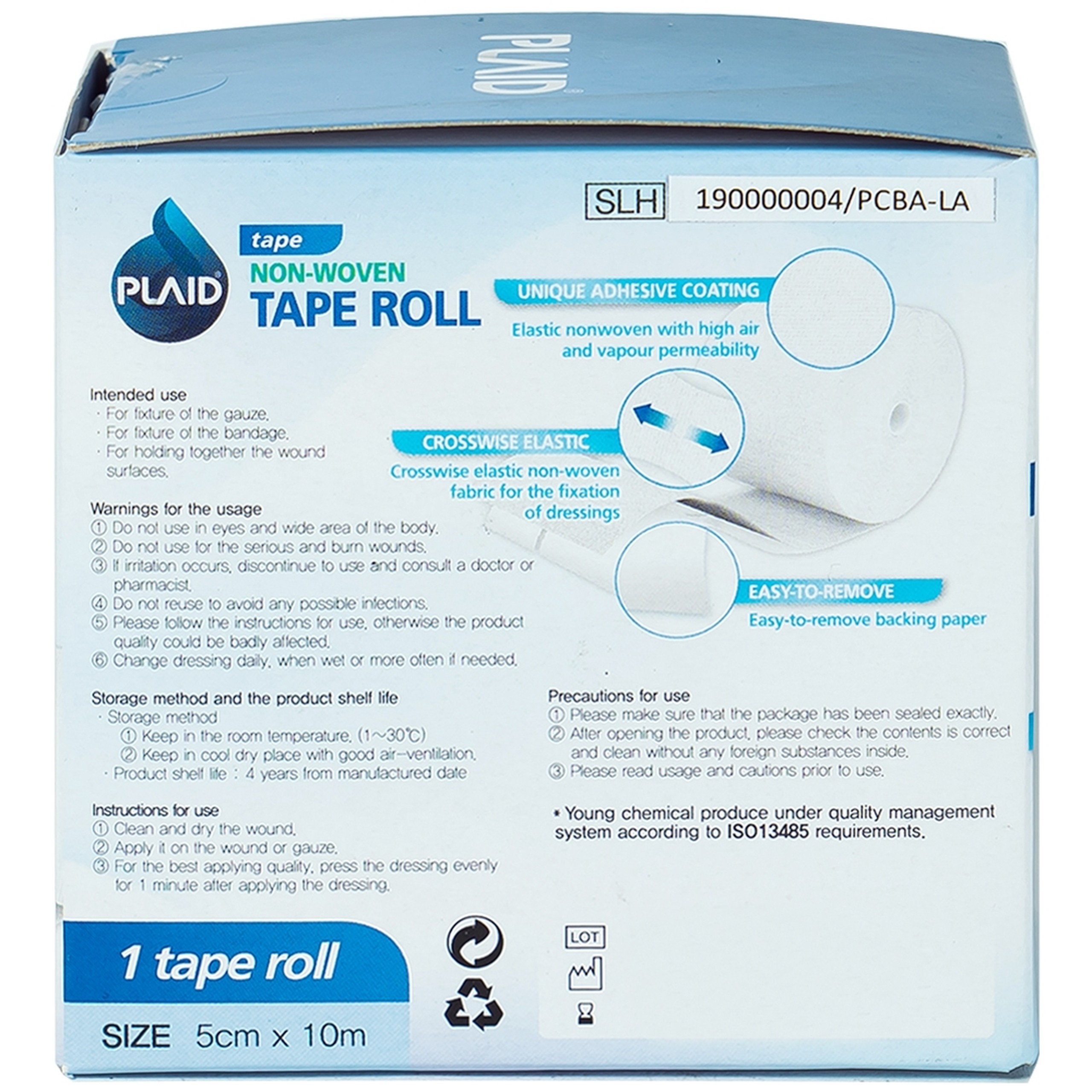 Băng keo cuộn Plaid Non-Woven Fix Roll Plaster 5cm x 10m cố định ống truyền dẫn, kim luồn, dán băng gạc Young Chemical