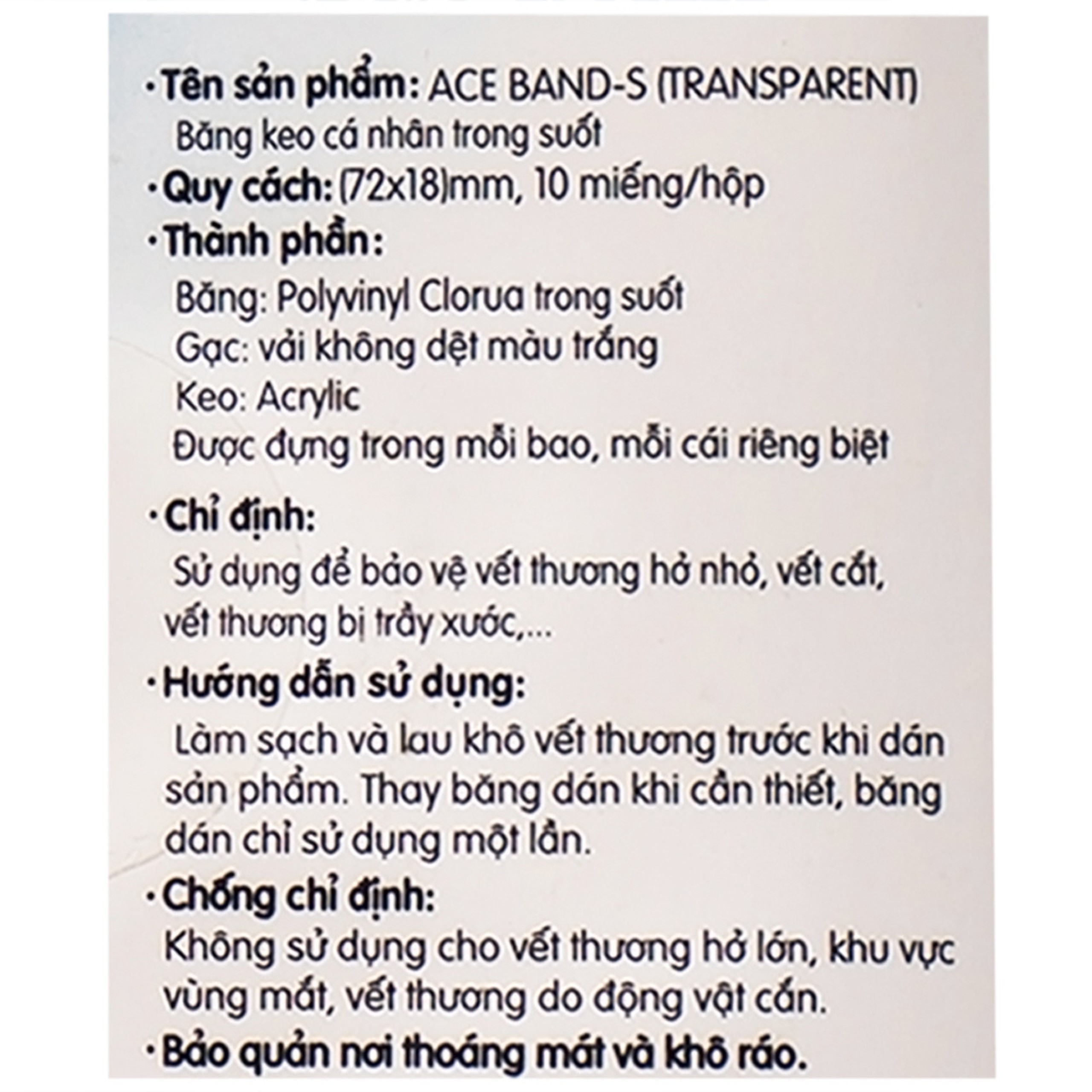 Băng cá nhân Plaid Ace Band-S 72x18mm (10 miếng) trong suốt Young Chemical