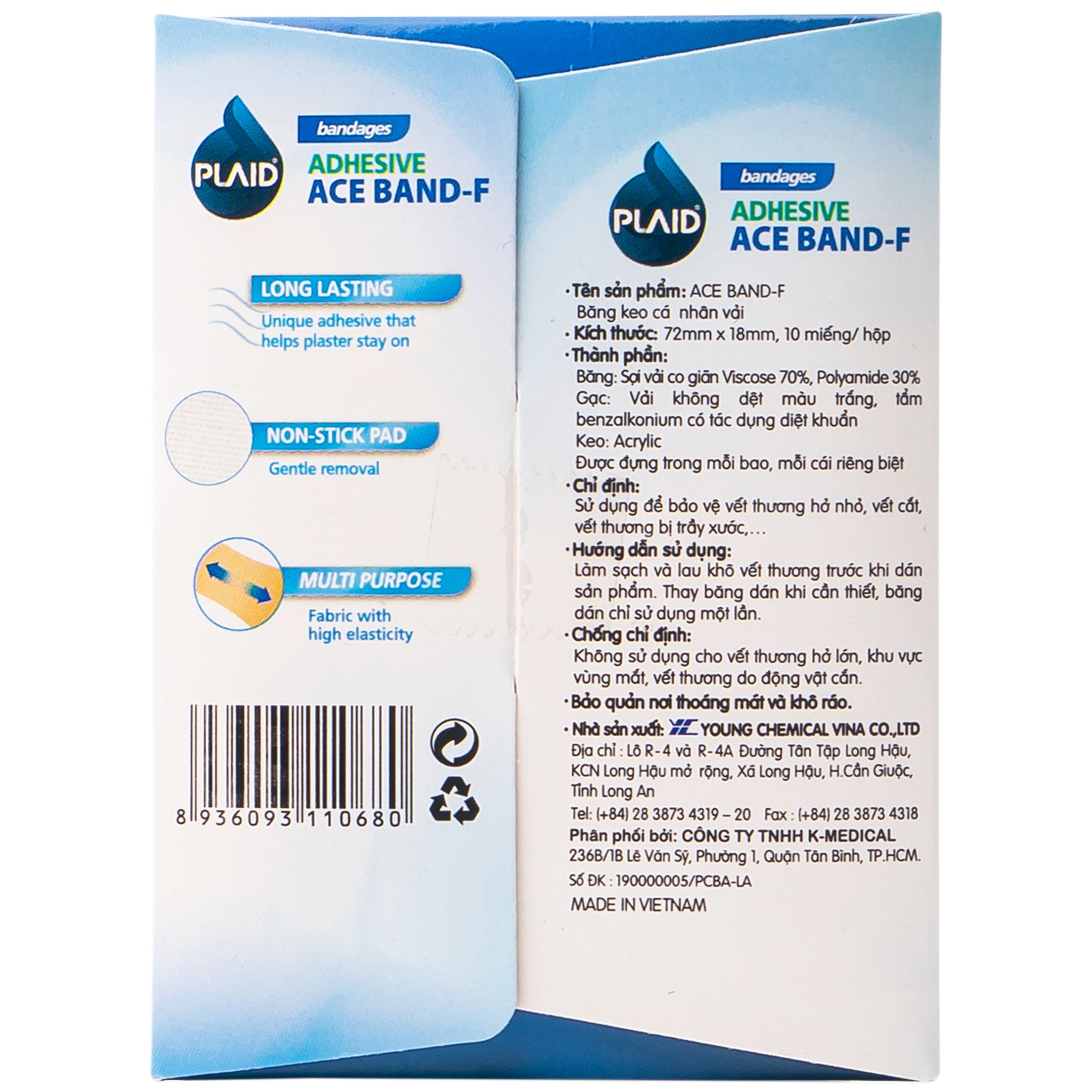 Băng cá nhân vải Plaid Ace Band-F 7.2x1.8cm (10 miếng) Young Chemical