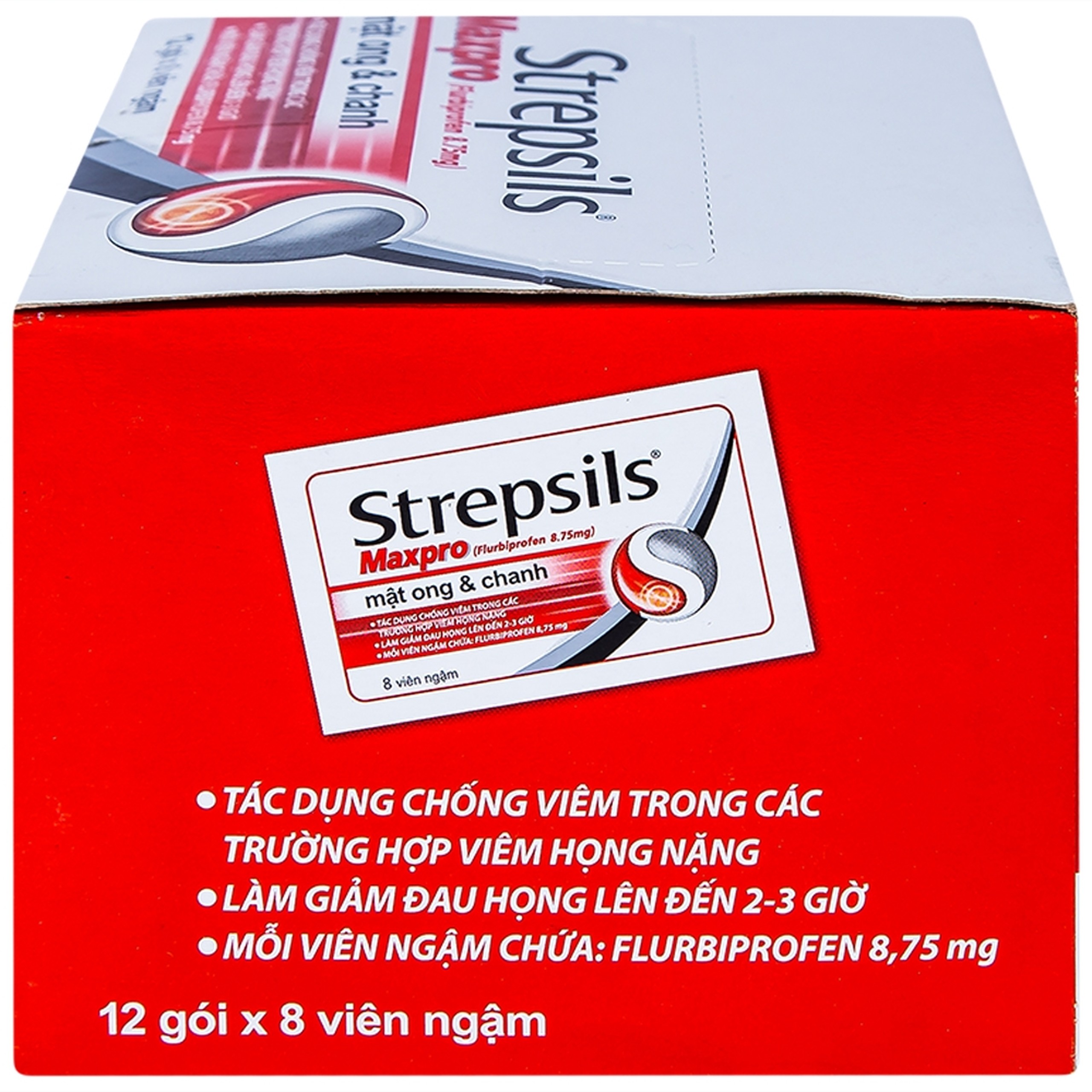 Viên ngậm Strepsils Maxpro Reckitt Benckiser làm giảm đau trong viêm họng (12 gói x 8 viên)