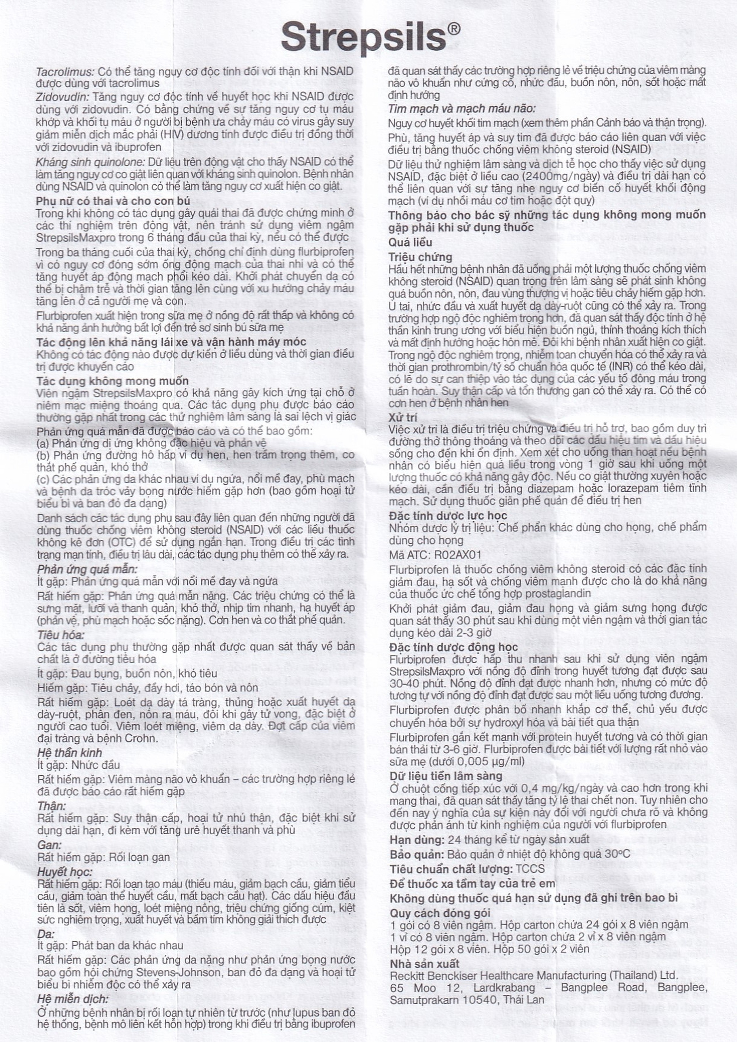 Viên ngậm Strepsils Maxpro Reckitt Benckiser làm giảm đau trong viêm họng (12 gói x 8 viên)