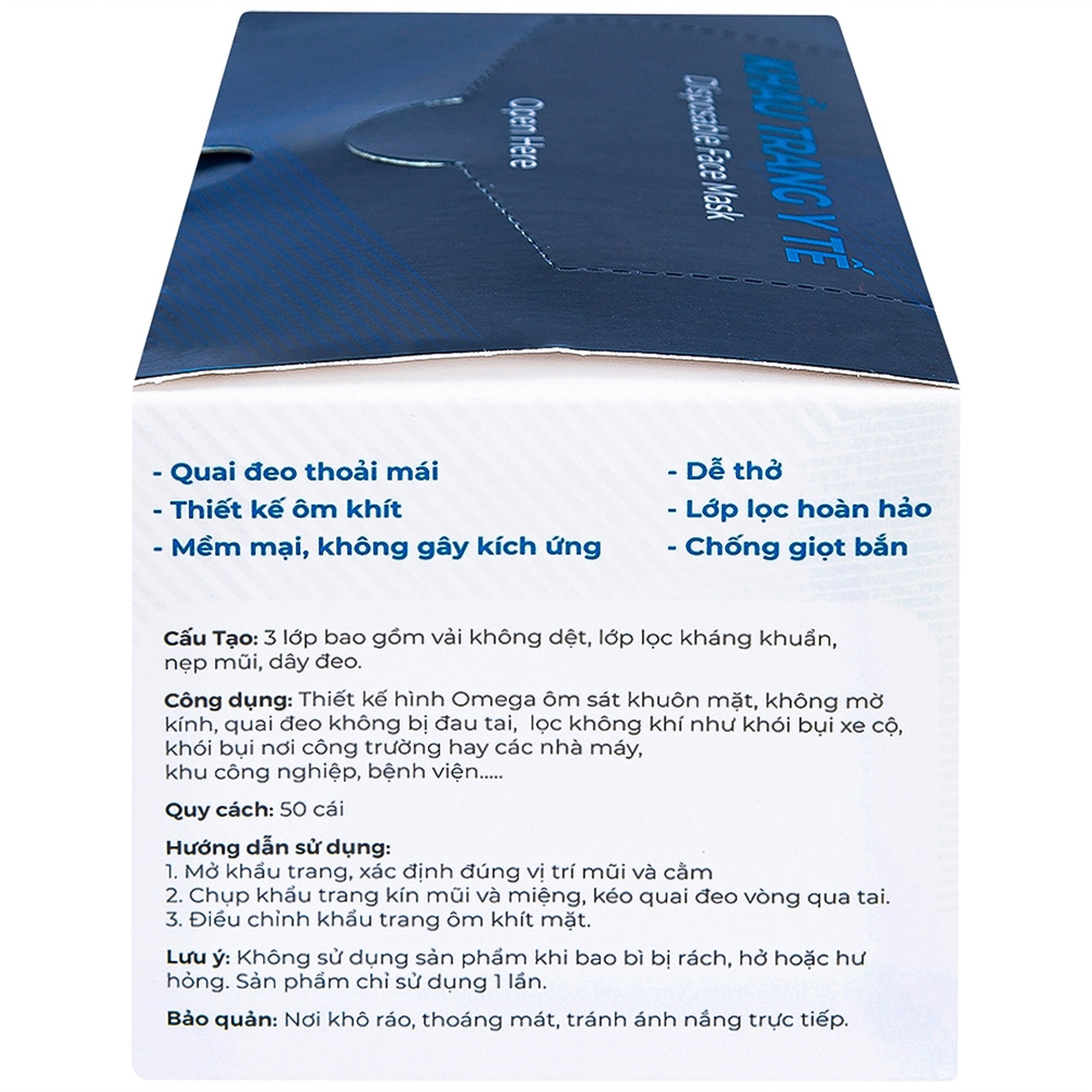 Khẩu trang 3 lớp Naturecare màu xanh (50 cái) ngăn khói bụi, vi khuẩn