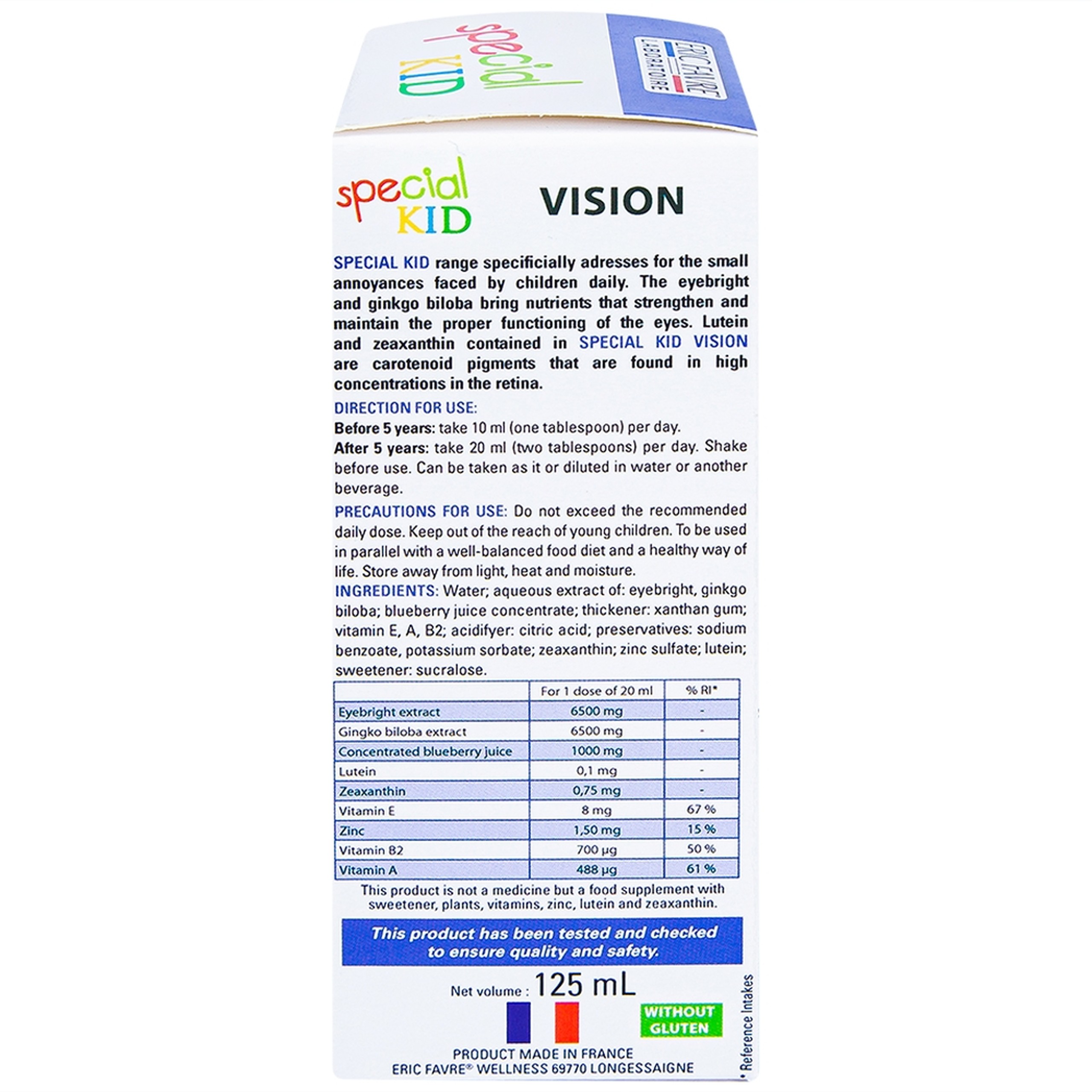 Siro Special Kid Vision Eric Favre bổ sung các dưỡng chất cần thiết, có ích cho thị giác (125ml)