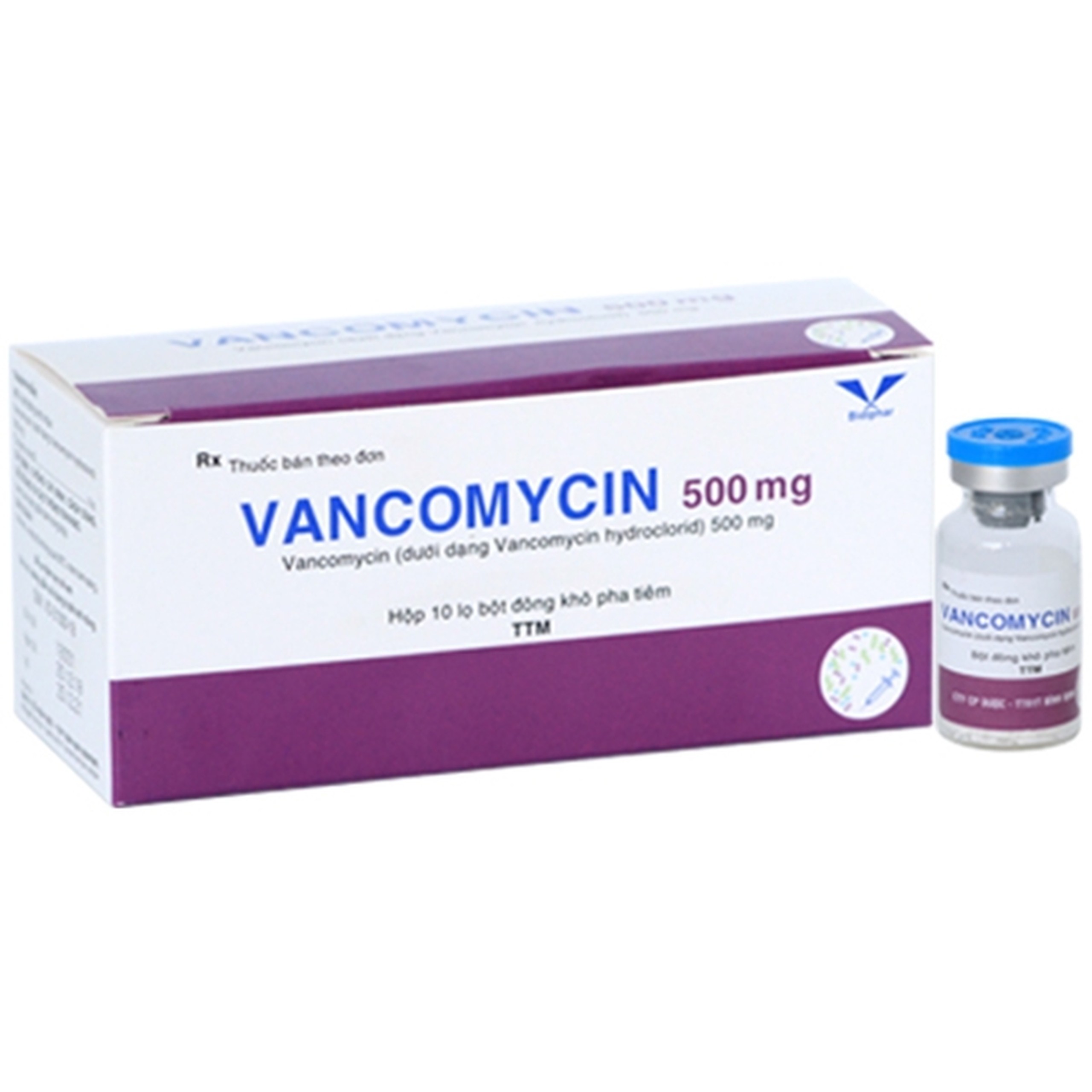 Bột pha tiêm Vancomycin 500mg Bidiphar điều trị các nhiễm khuẩn nặng, bệnh thận và tim (10 lọ)