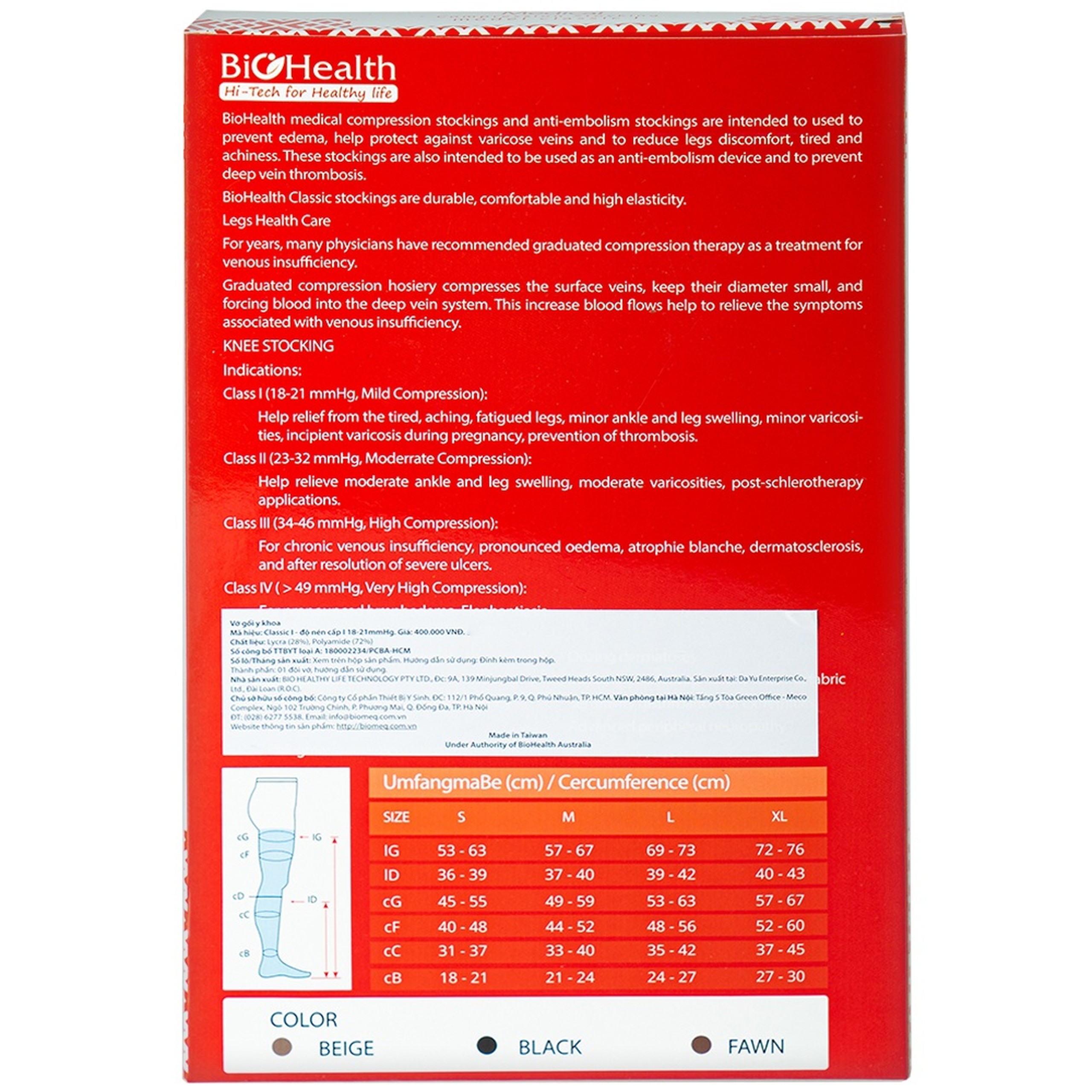 Vớ gối giãn tĩnh mạch Biohealth classis I size S