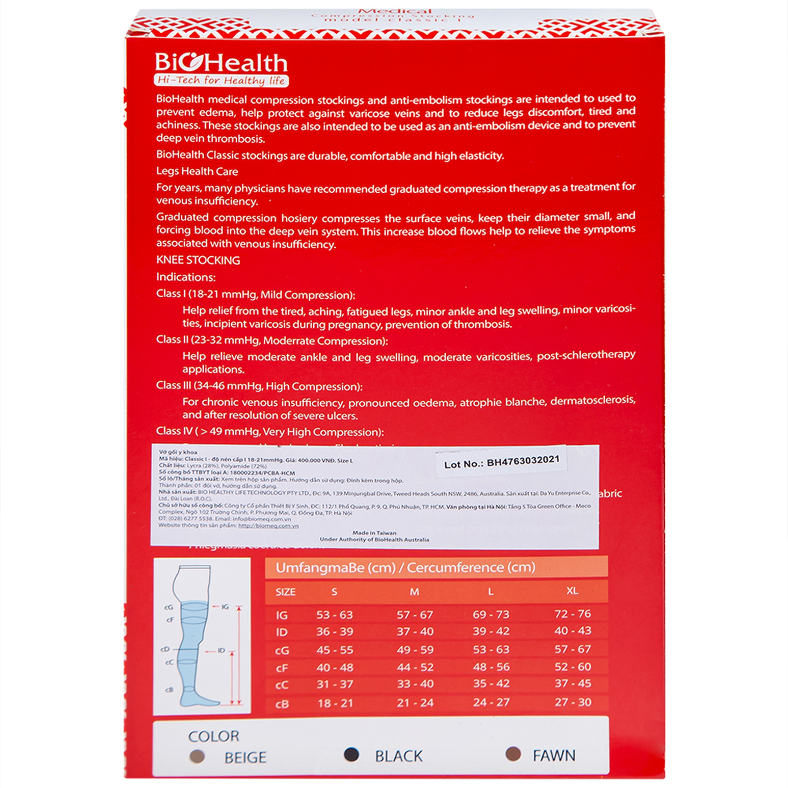Vớ gối giãn tĩnh mạch Biohealth Classis I size L