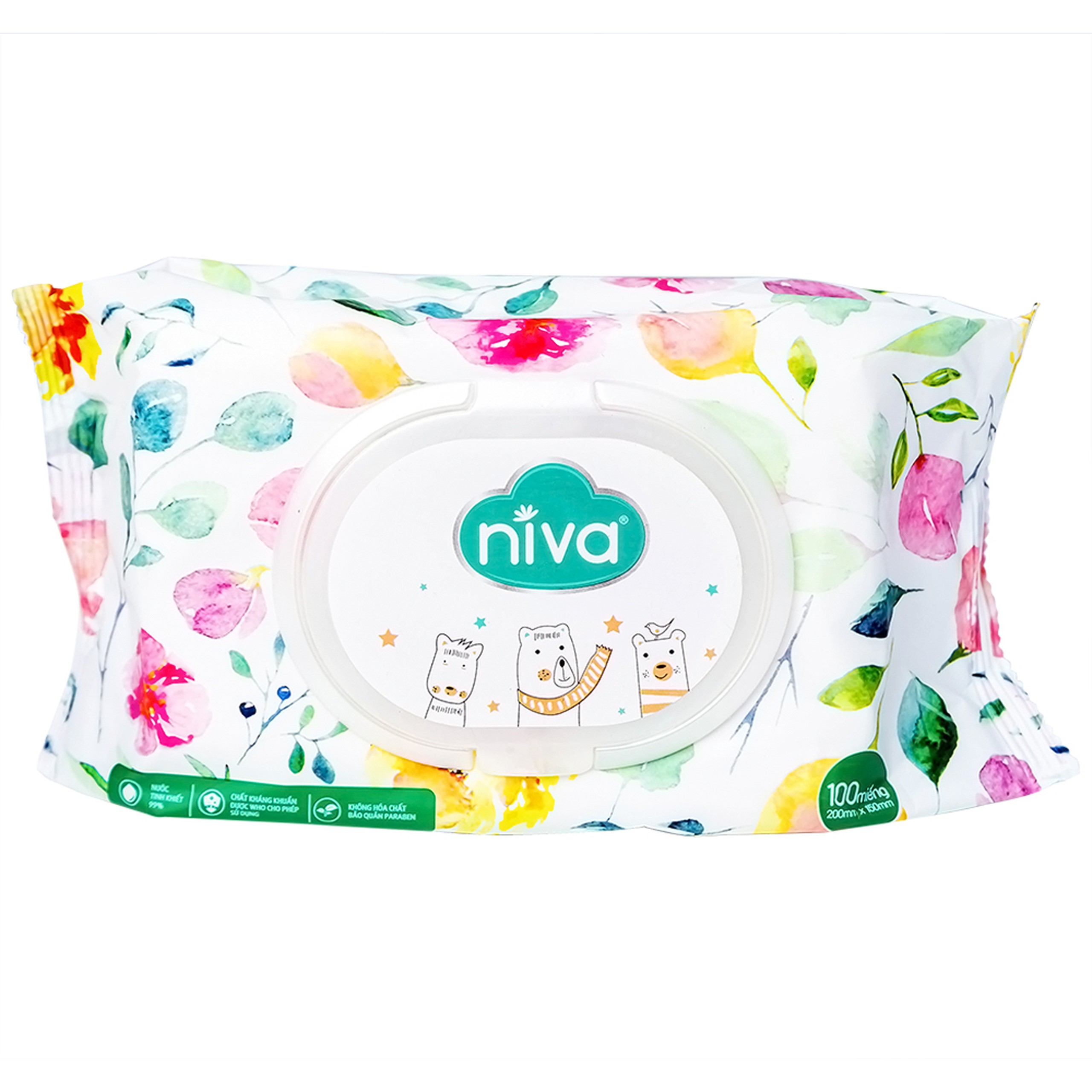 Khăn ướt Niva Baby làm sạch, kháng khuẩn và giữ vệ sinh (100 miếng)