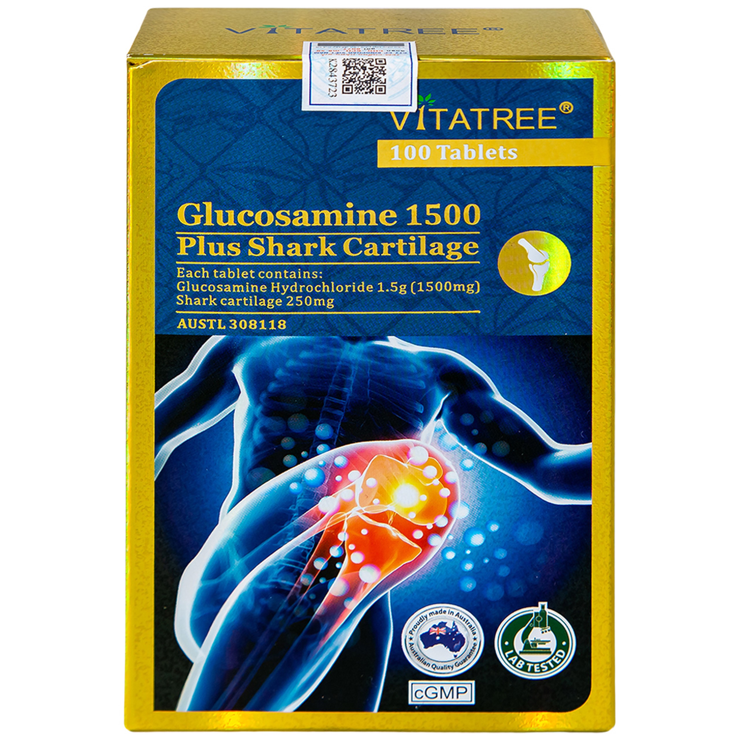 Viên uống hỗ trợ duy trì chức năng của khớp, sụn khớp Vitatree Glucosamine 1500 Plus Shark Cartilage (100 viên)