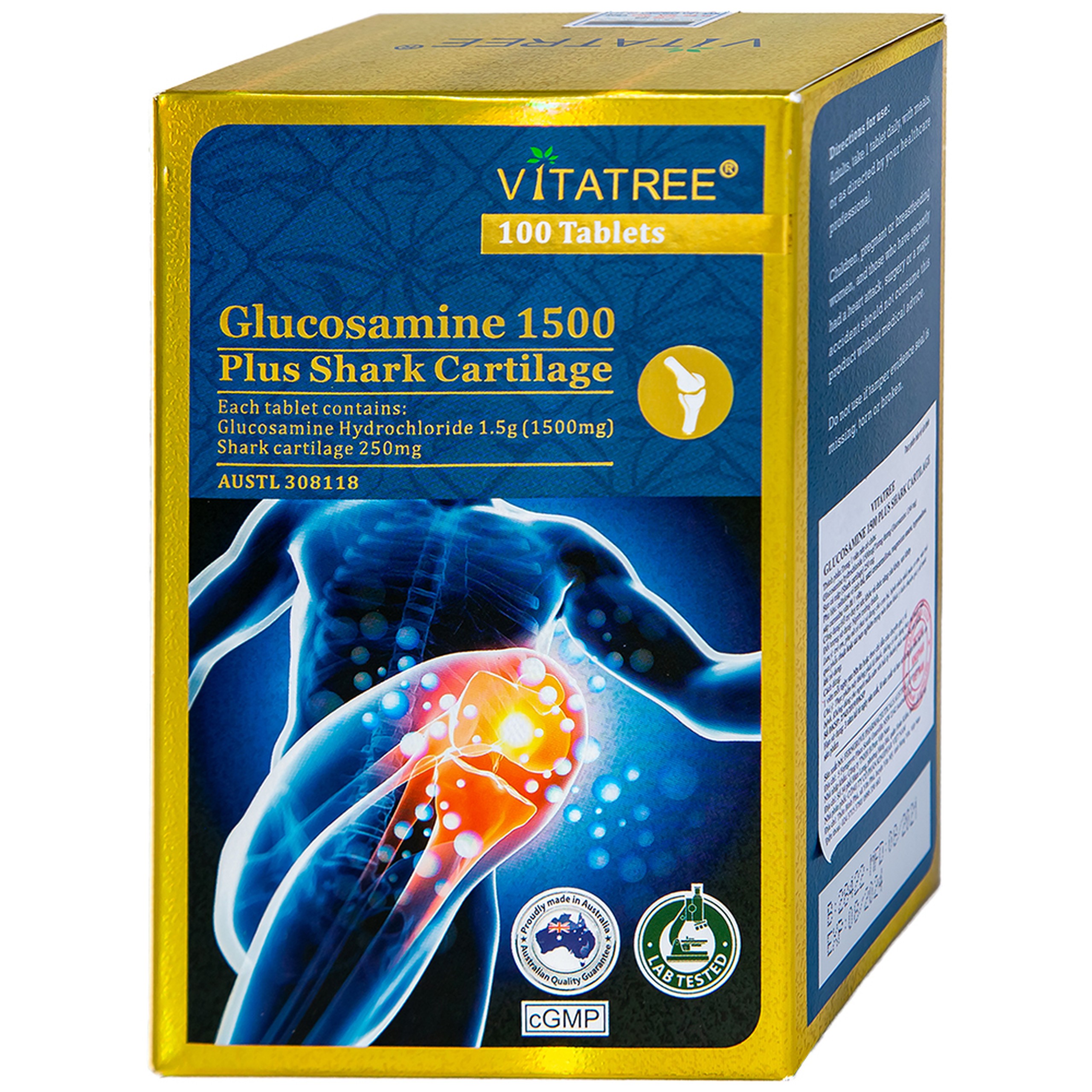 Viên uống hỗ trợ duy trì chức năng của khớp, sụn khớp Vitatree Glucosamine 1500 Plus Shark Cartilage (100 viên)