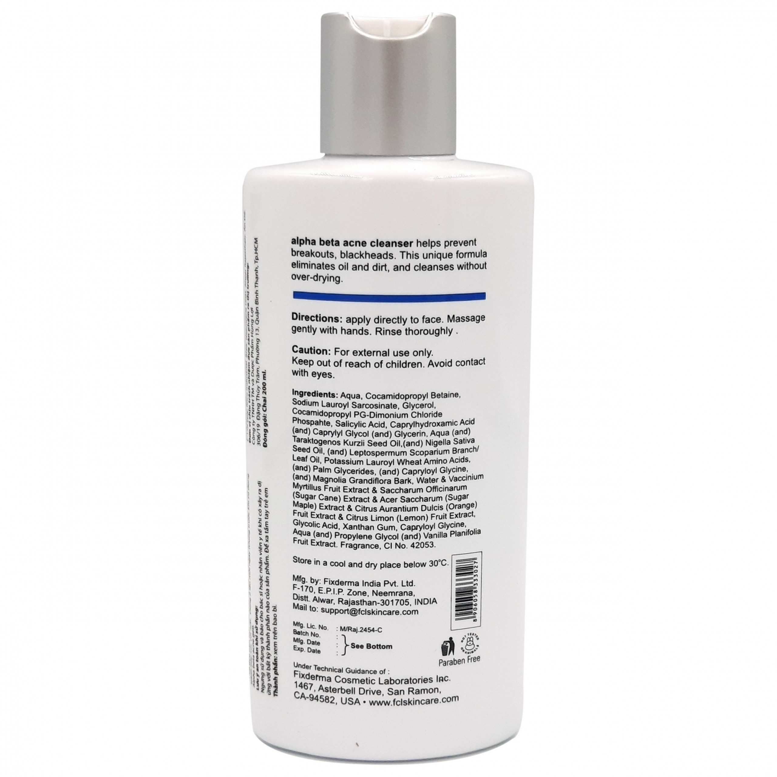 Sữa rửa mặt làm giảm mụn Fixderma FCL Alpha-Beta Acne Cleanser (200ml)