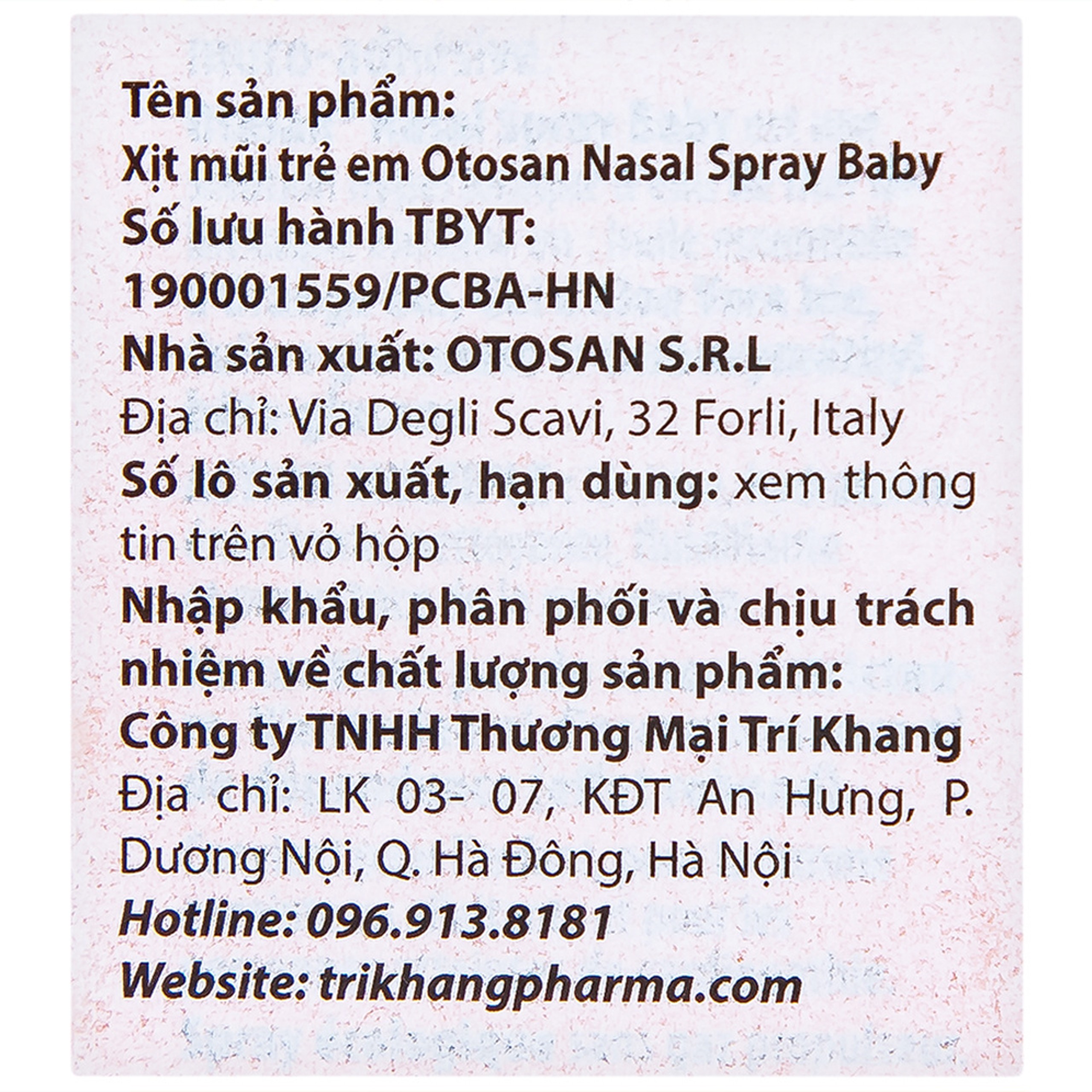 Xịt mũi trẻ em Otosan Nasal Spray Baby 30ml hỗ trợ điều trị viêm mũi,xoang cho trẻ