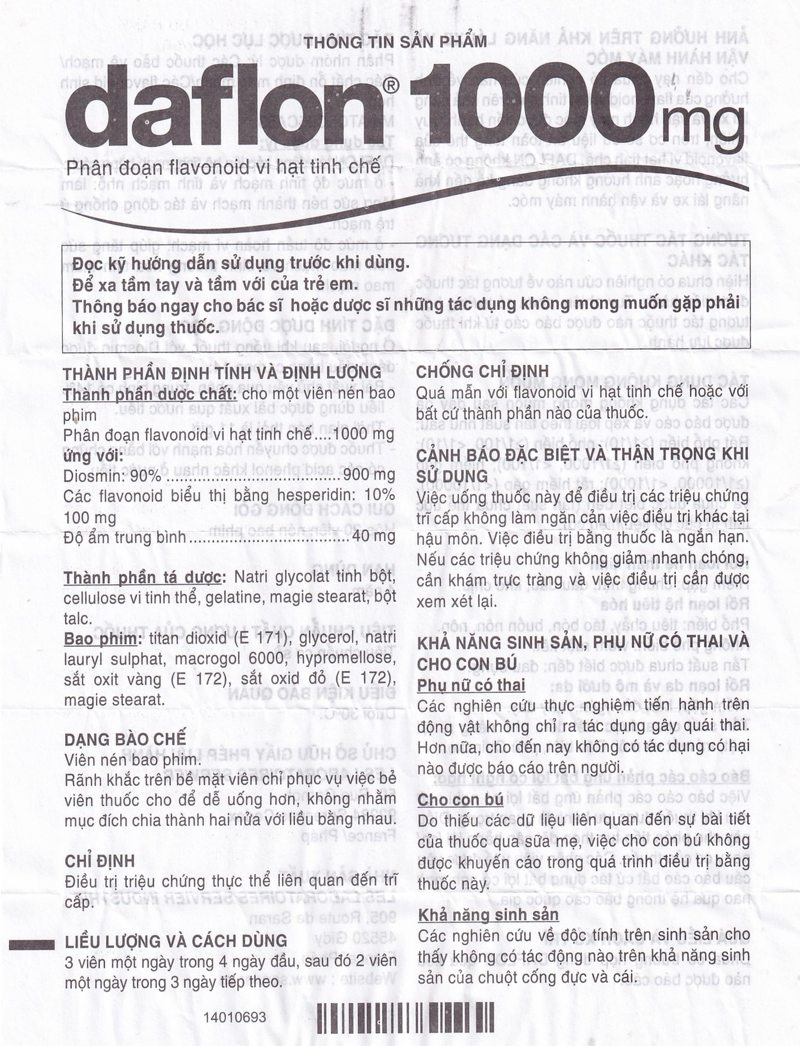 Thuốc Daflon 1000mg Servier điều trị triệu chứng thực thể liên quan đến trĩ cấp (3 vỉ x 10 viên)