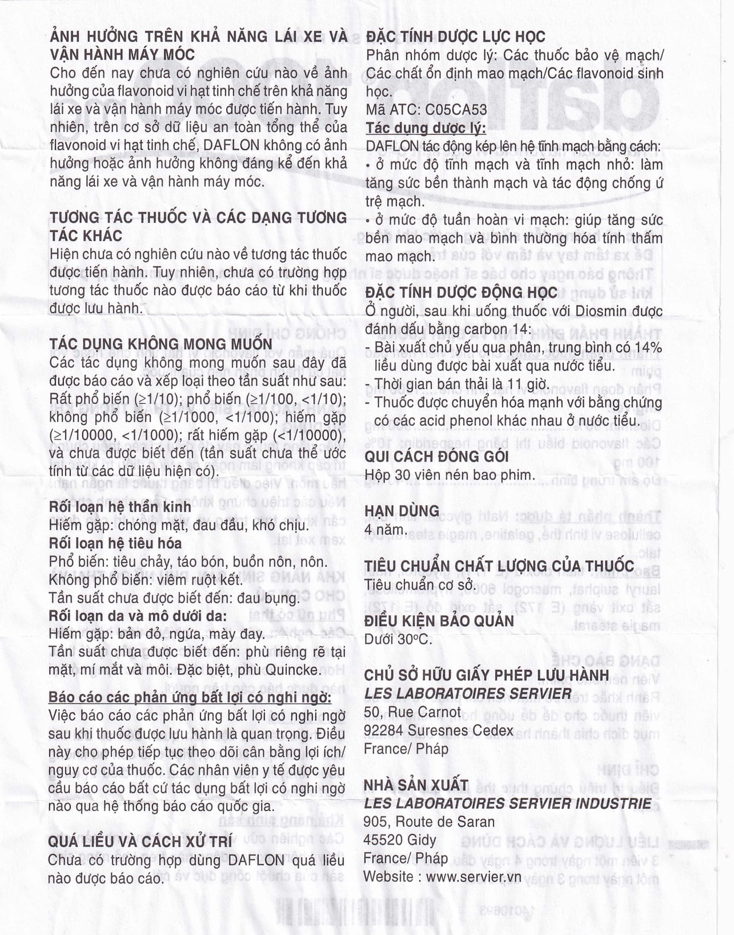 Thuốc Daflon 1000mg Servier điều trị triệu chứng thực thể liên quan đến trĩ cấp (3 vỉ x 10 viên)