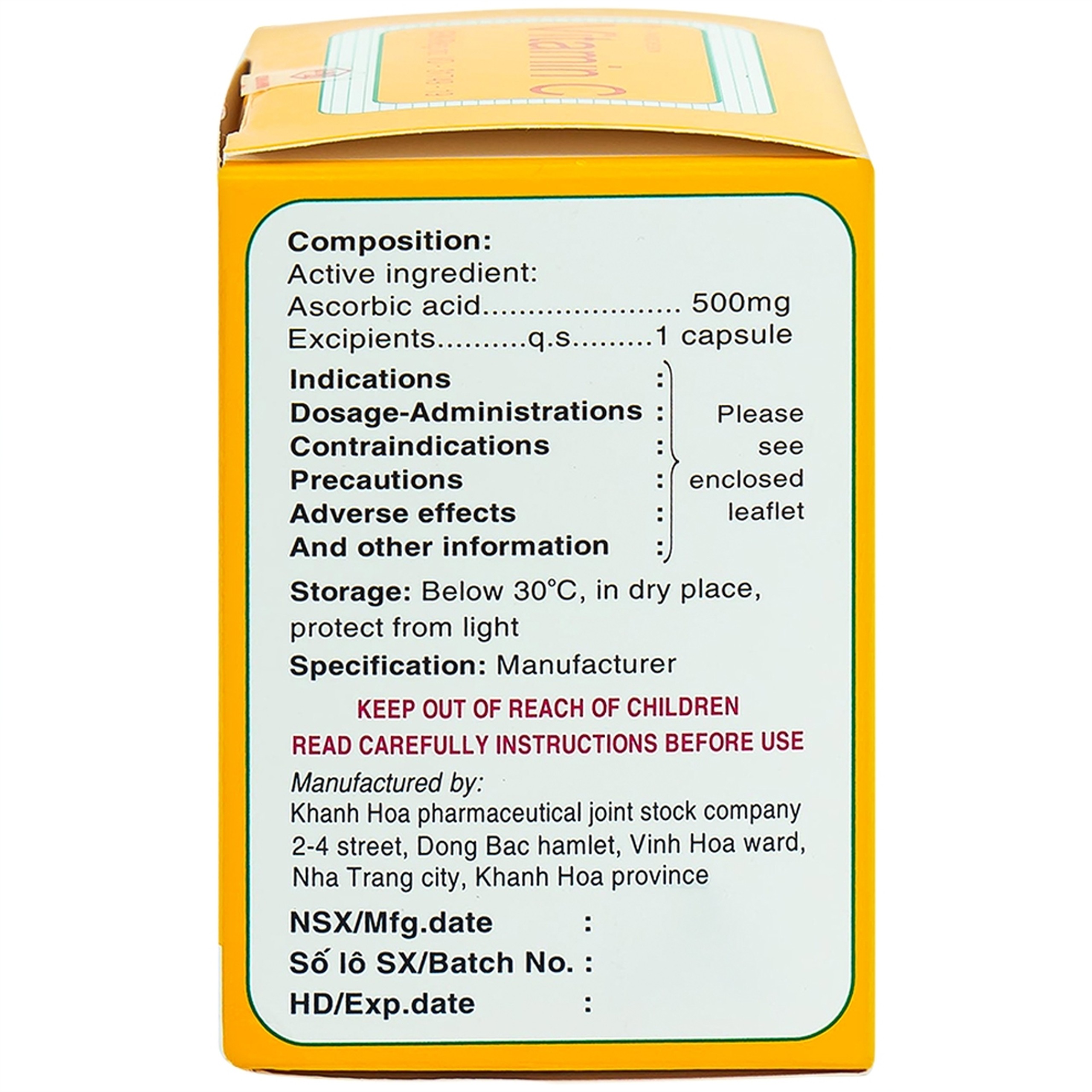 Thuốc Vitamin C 500mg Khapharco điều trị bệnh Scorbut (10 vỉ x 10 viên)