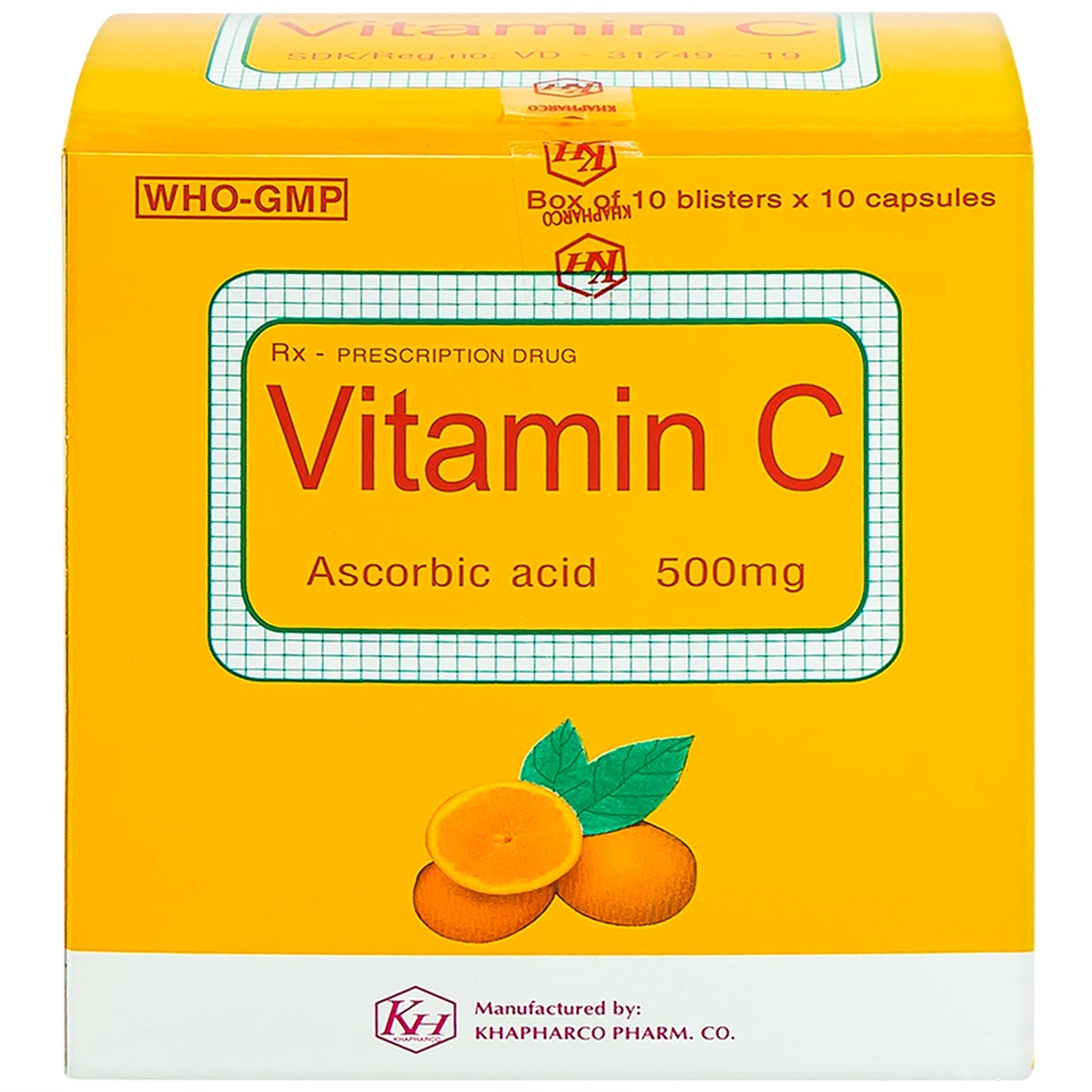 Thuốc Vitamin C 500mg Khapharco điều trị bệnh Scorbut (10 vỉ x 10 viên)