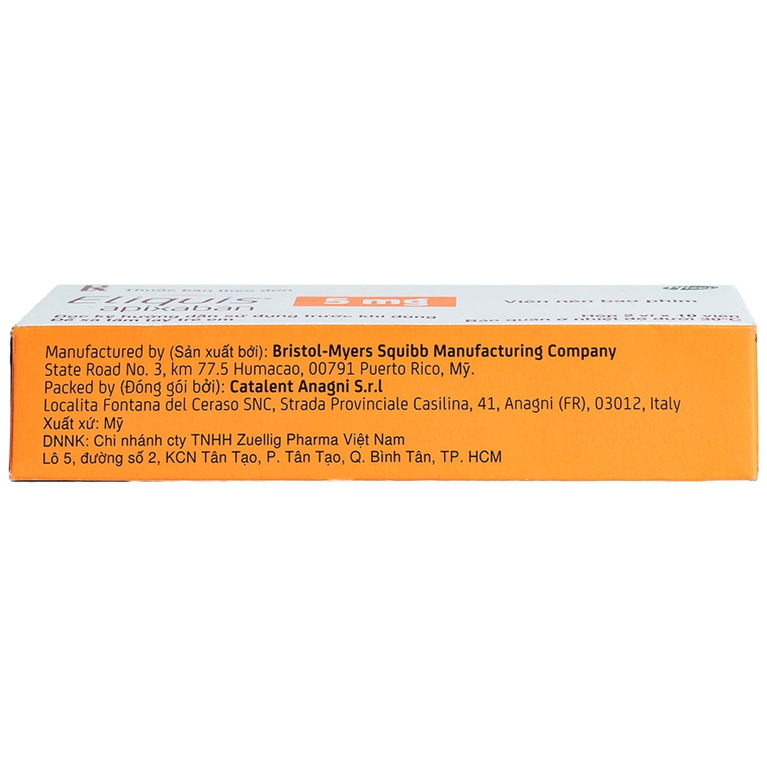 Thuốc Eliquis 5mg Pfizer phòng ngừa biến cố thuyên tắc huyết khối tĩnh mạch, đột quỵ (20 viên)