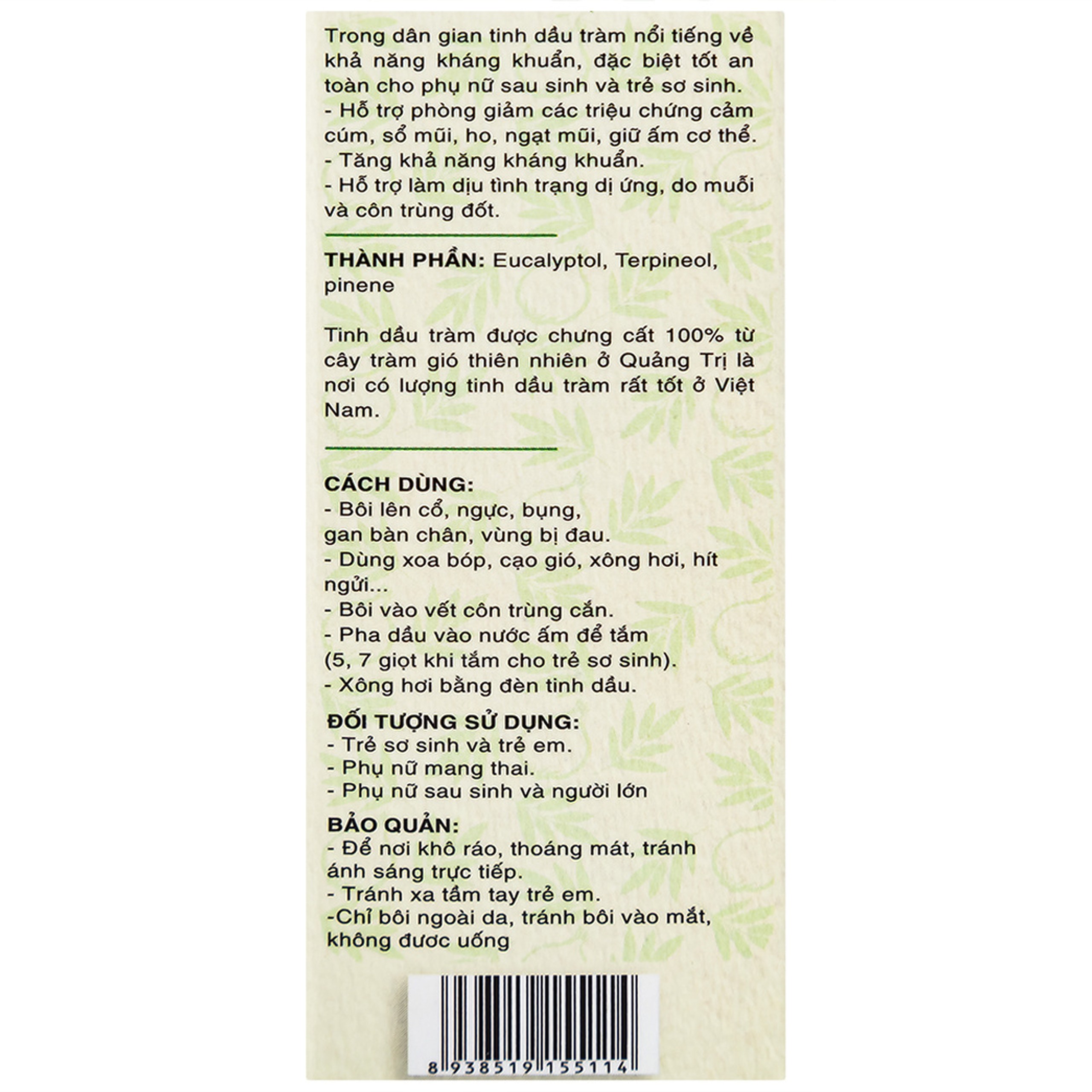 Tinh dầu tràm Mệ Đoan giúp giữ ấm, giảm triệu chứng ho, sổ mũi (50ml)