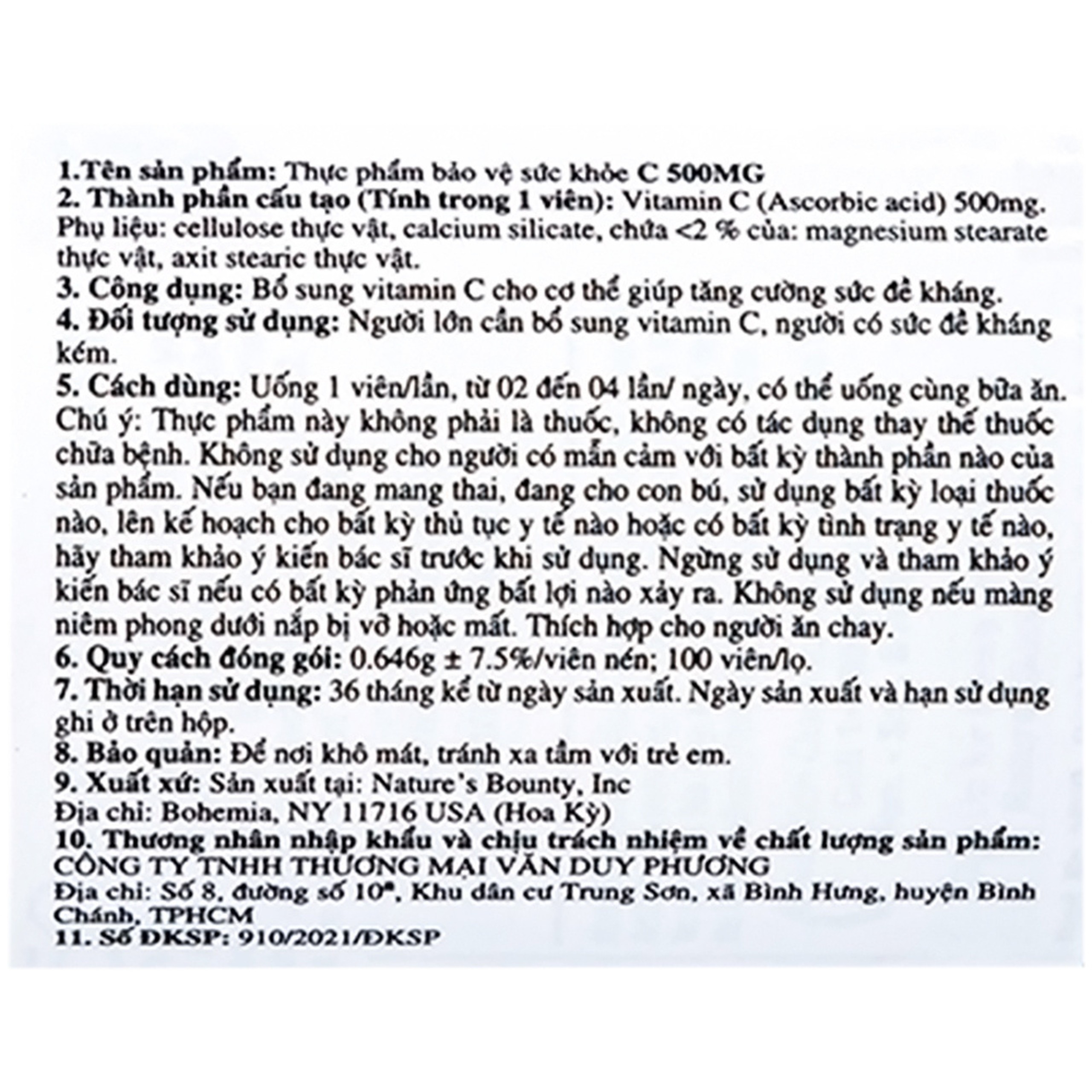 Viên uống C 500mg Nature's Bounty bổ sung vitamin C, tăng cường sức đề kháng (100 viên)